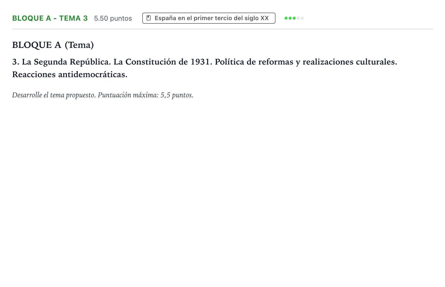 Enunciado: Bloque A - Tema 3 · Historia de España PAU Andalucía Extraordinaria Suplente 2021