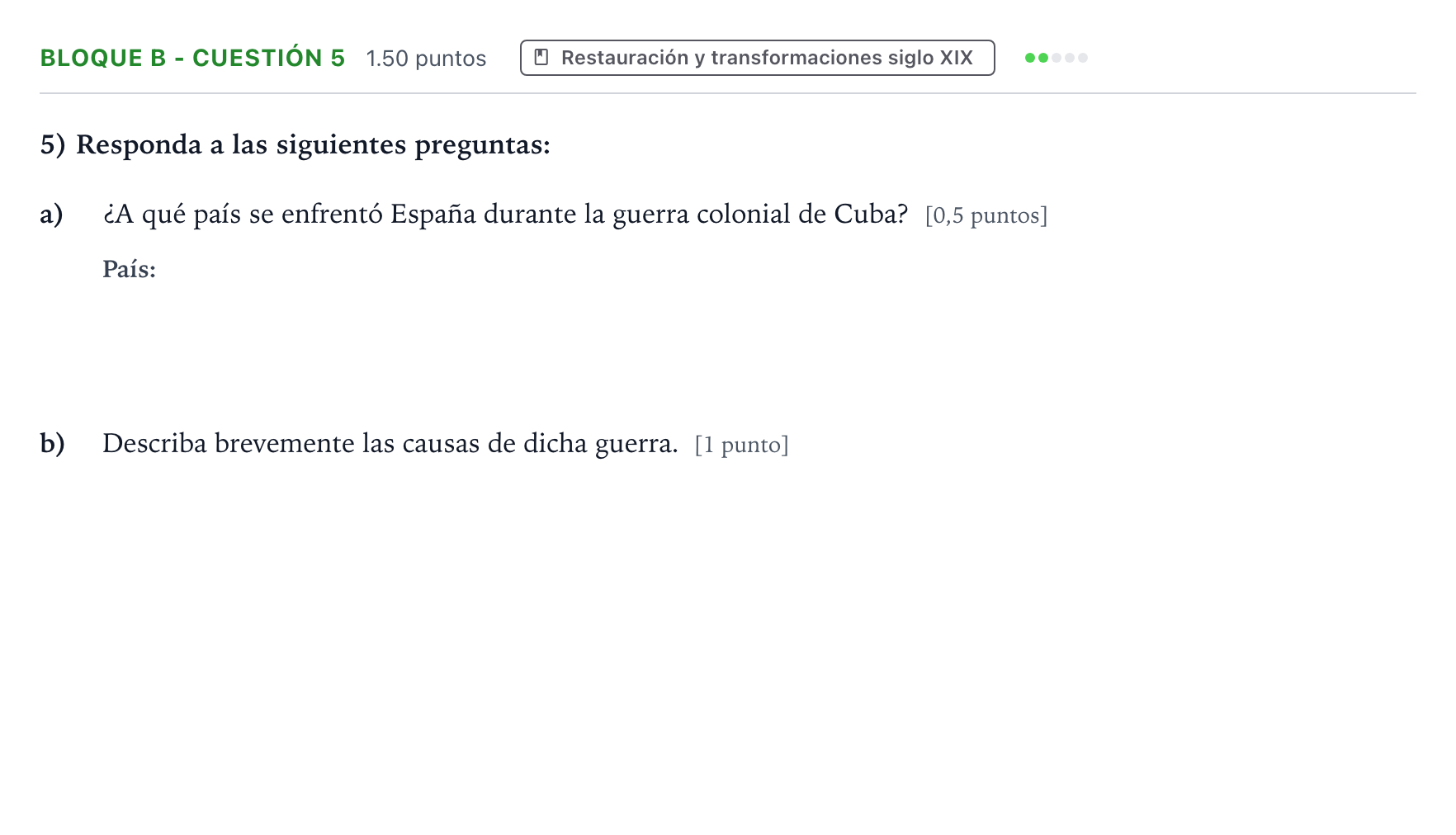 Enunciado: Bloque B - Cuestión 5 · Historia de España PAU Andalucía Extraordinaria Suplente 2021