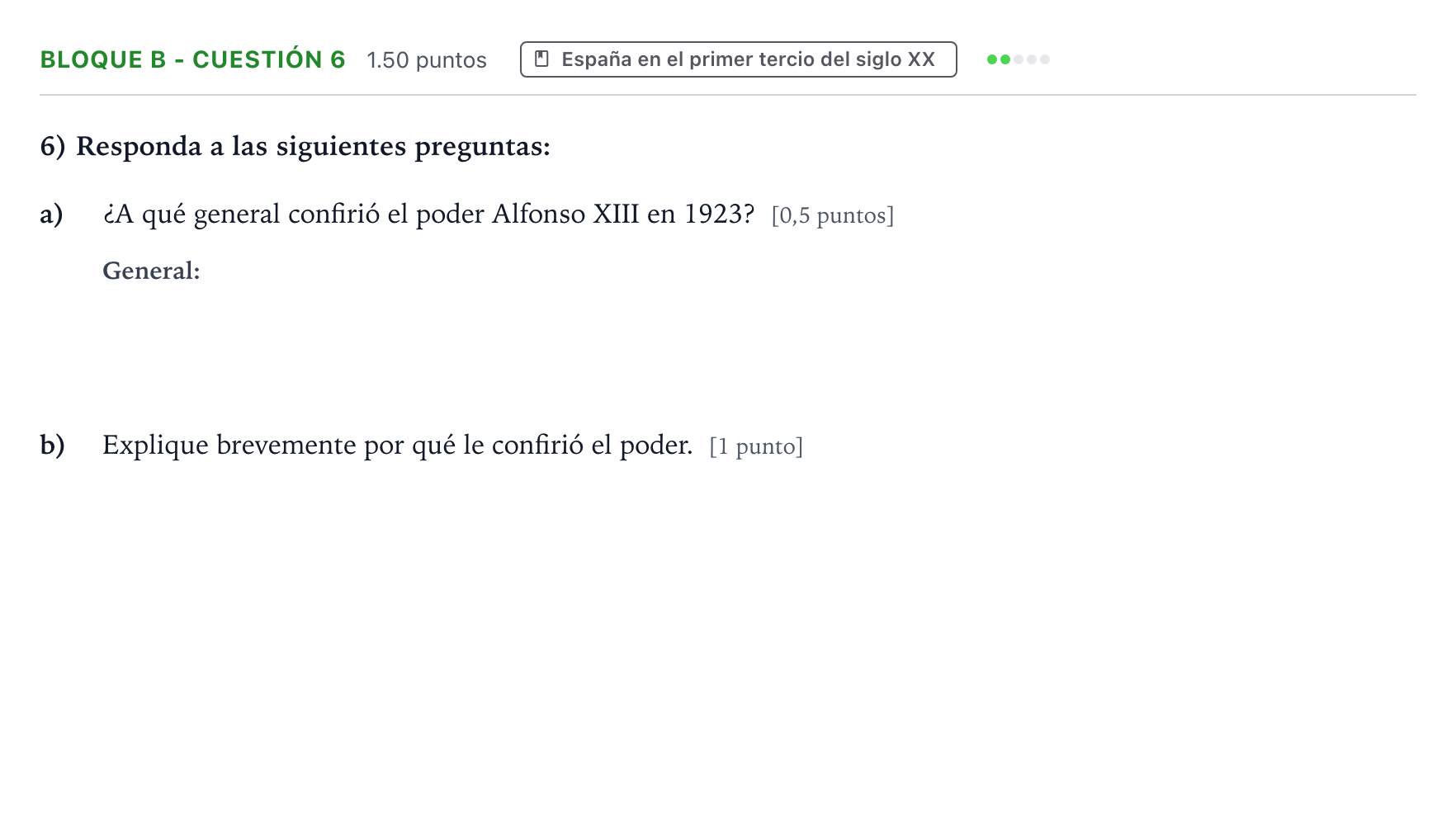 Enunciado: Bloque B - Cuestión 6 · Historia de España PAU Andalucía Extraordinaria Suplente 2021