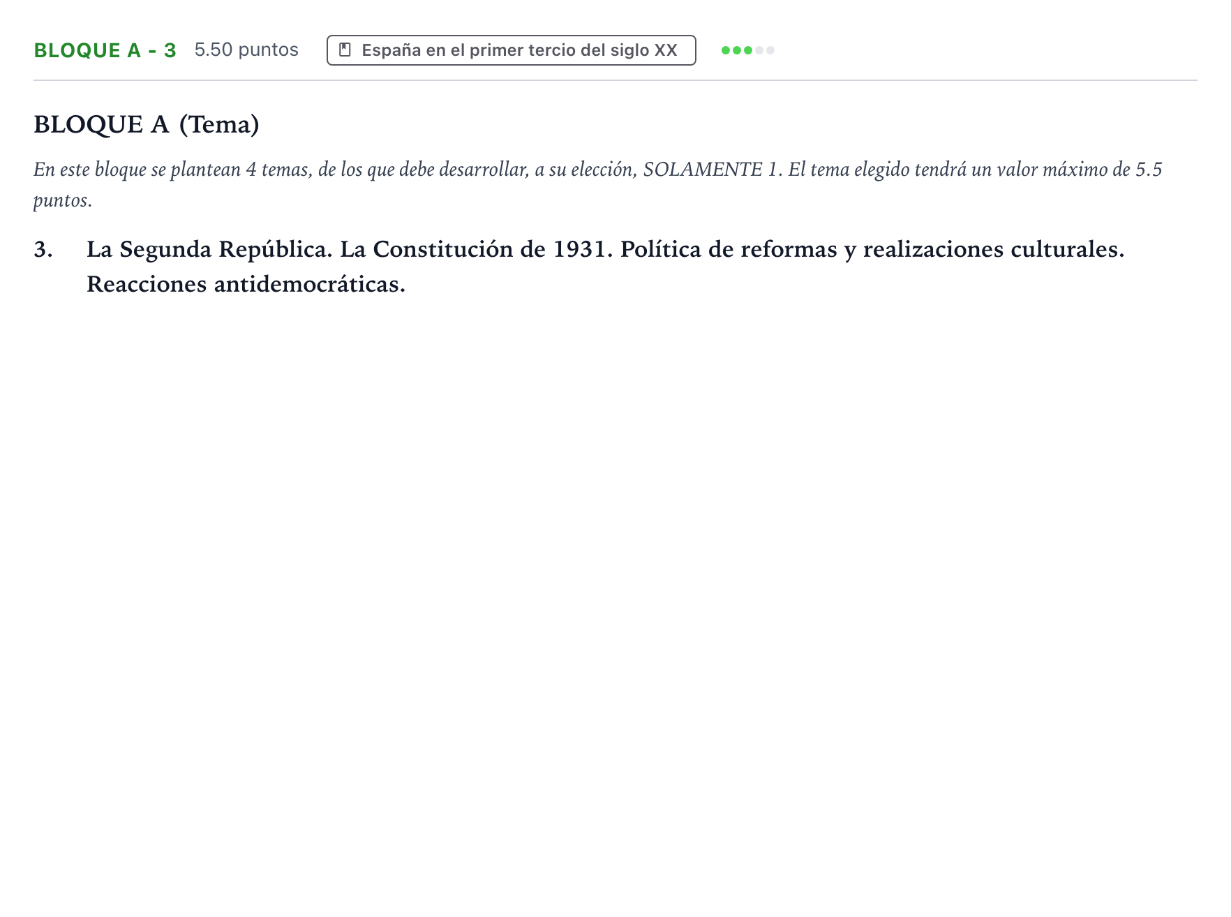 Enunciado: Bloque A - 3 · Historia de España PAU Andalucía Extraordinaria Titular 2021