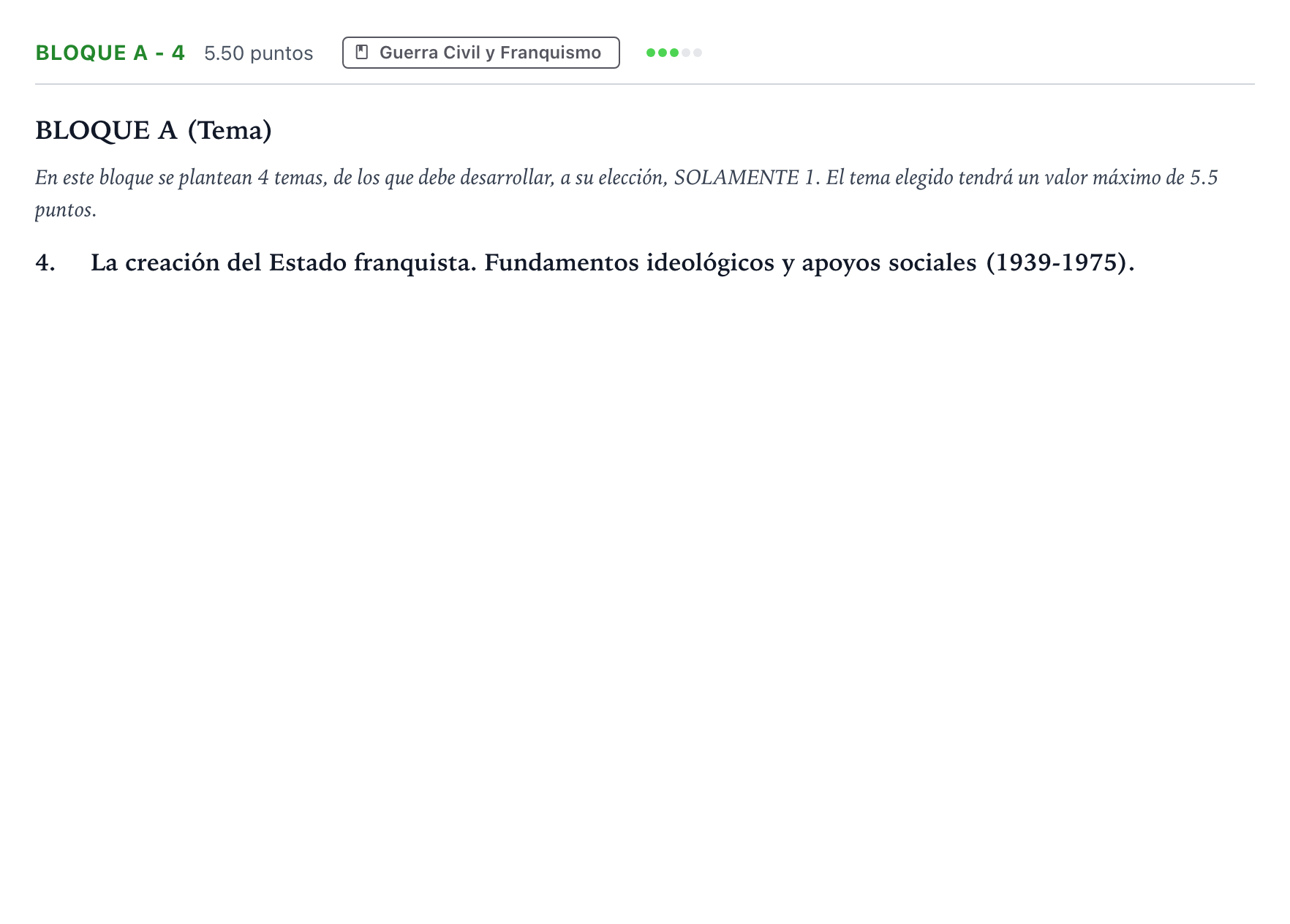 Enunciado: Bloque A - 4 · Historia de España PAU Andalucía Extraordinaria Titular 2021
