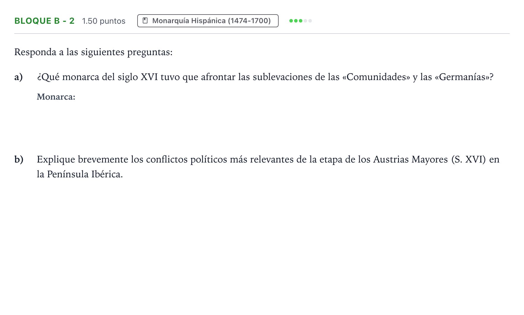 Enunciado: Bloque B - 2 · Historia de España PAU Andalucía Extraordinaria Titular 2021