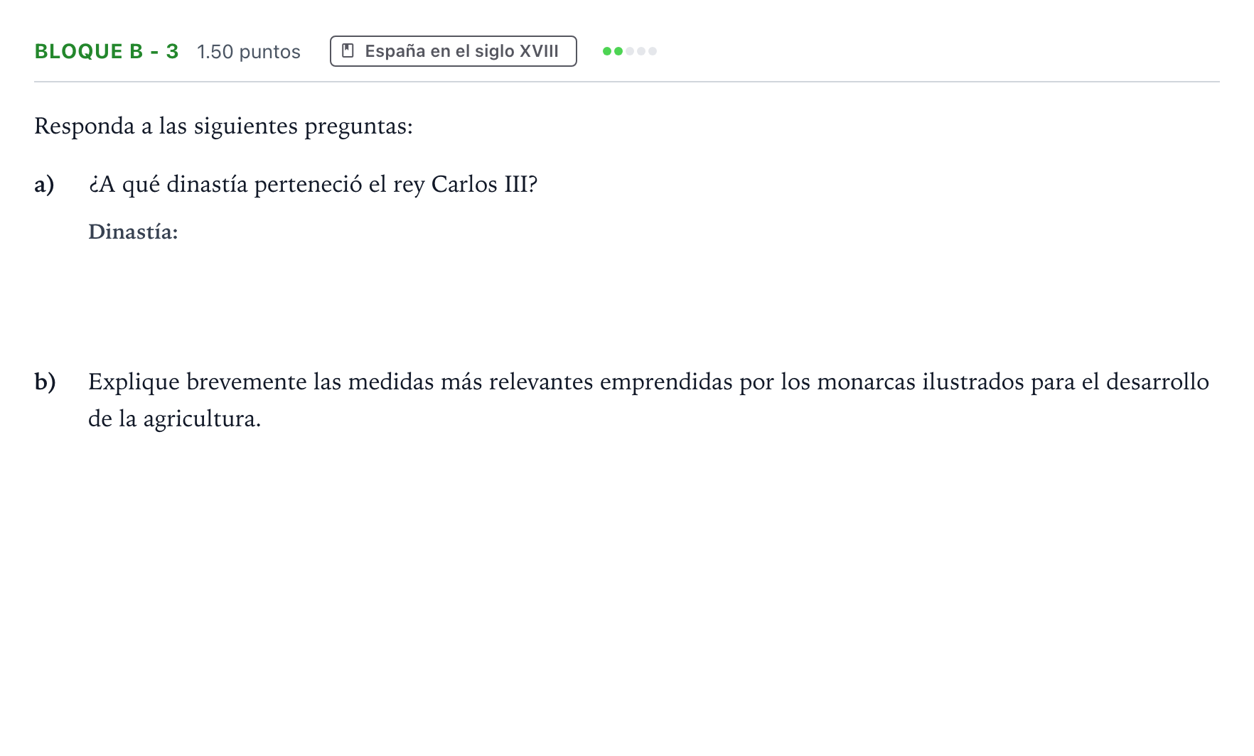 Enunciado: Bloque B - 3 · Historia de España PAU Andalucía Extraordinaria Titular 2021