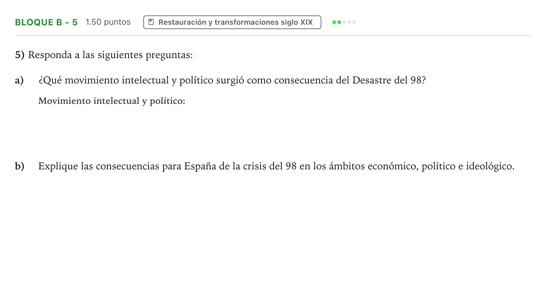 Enunciado: Bloque B - 5 · Historia de España PAU Andalucía Extraordinaria Titular 2021
