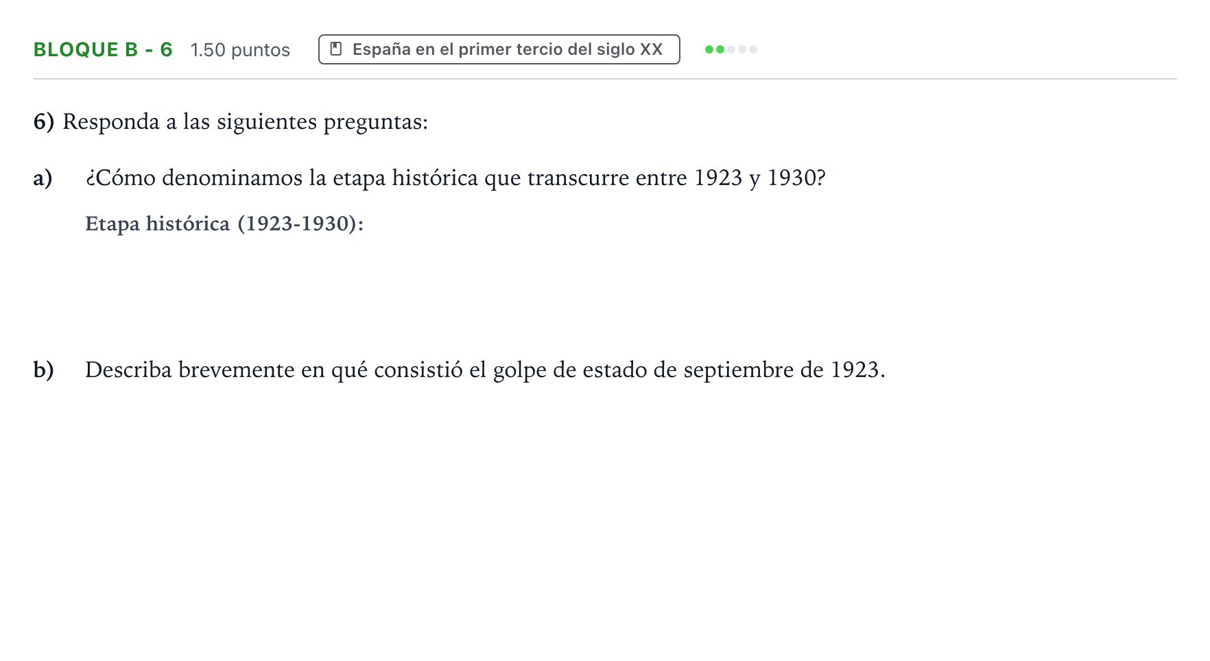 Enunciado: Bloque B - 6 · Historia de España PAU Andalucía Extraordinaria Titular 2021