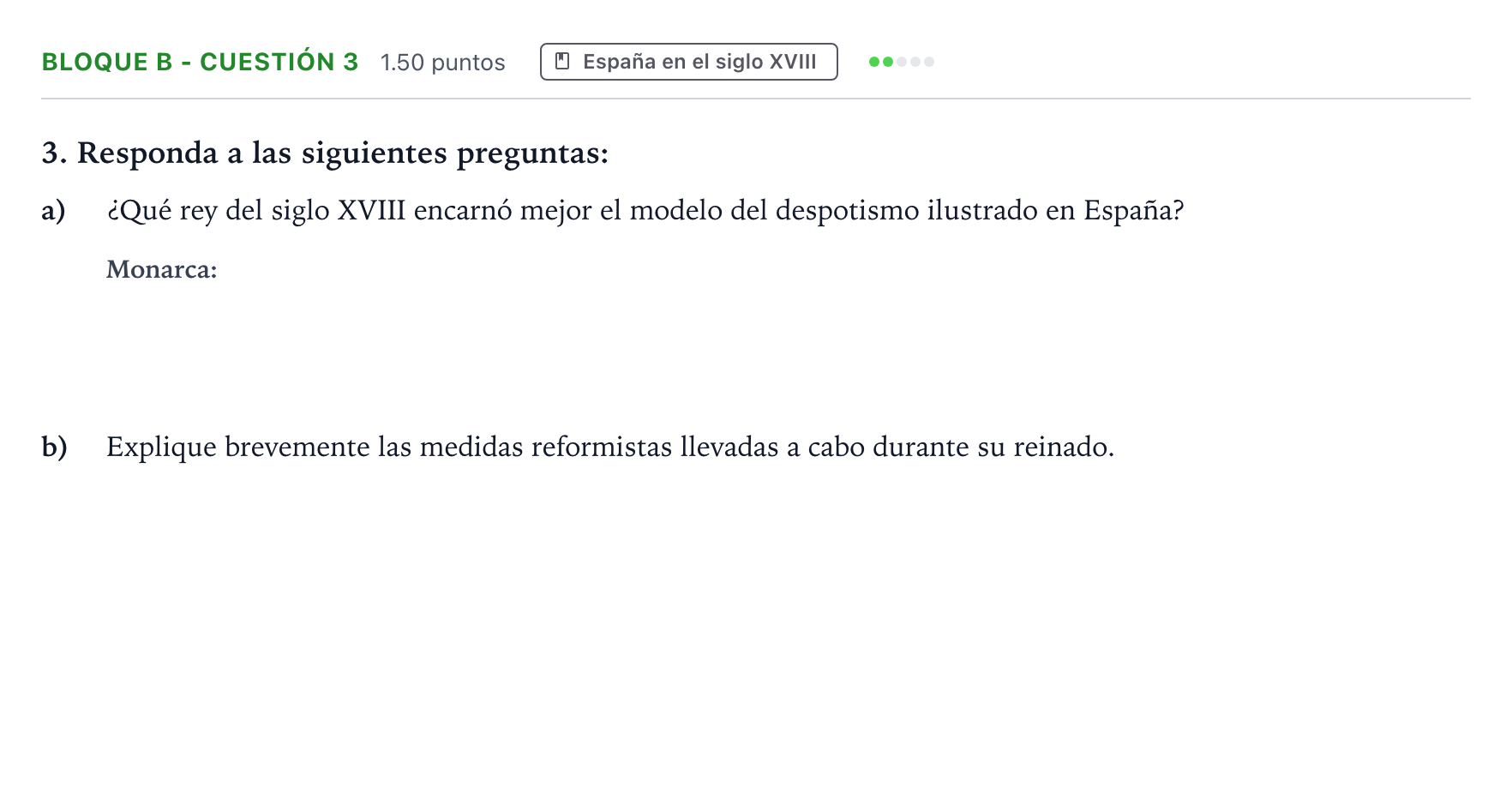 Enunciado: Bloque B - Cuestión 3 · Historia de España PAU Andalucía Ordinaria Reserva 2021