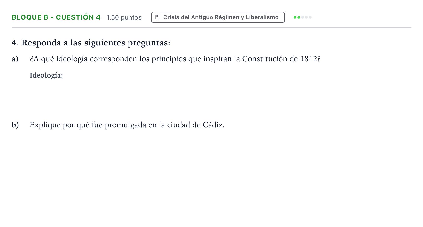 Enunciado: Bloque B - Cuestión 4 · Historia de España PAU Andalucía Ordinaria Reserva 2021