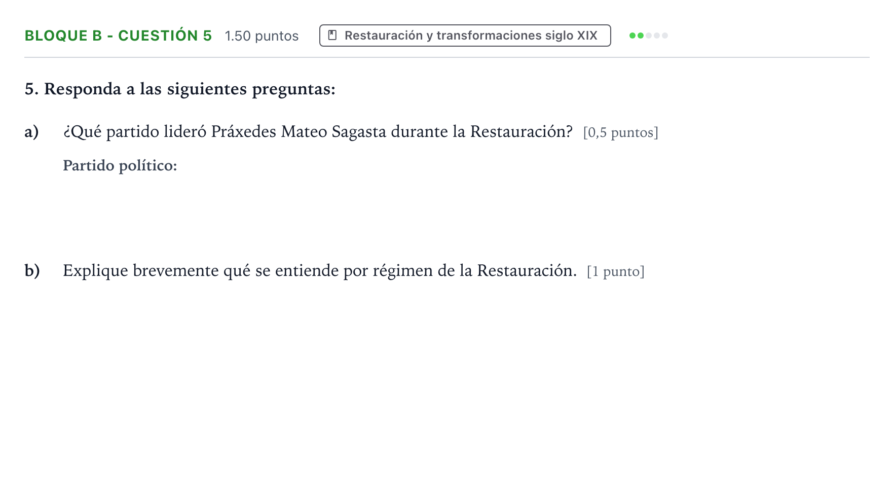 Enunciado: Bloque B - Cuestión 5 · Historia de España PAU Andalucía Ordinaria Reserva 2021