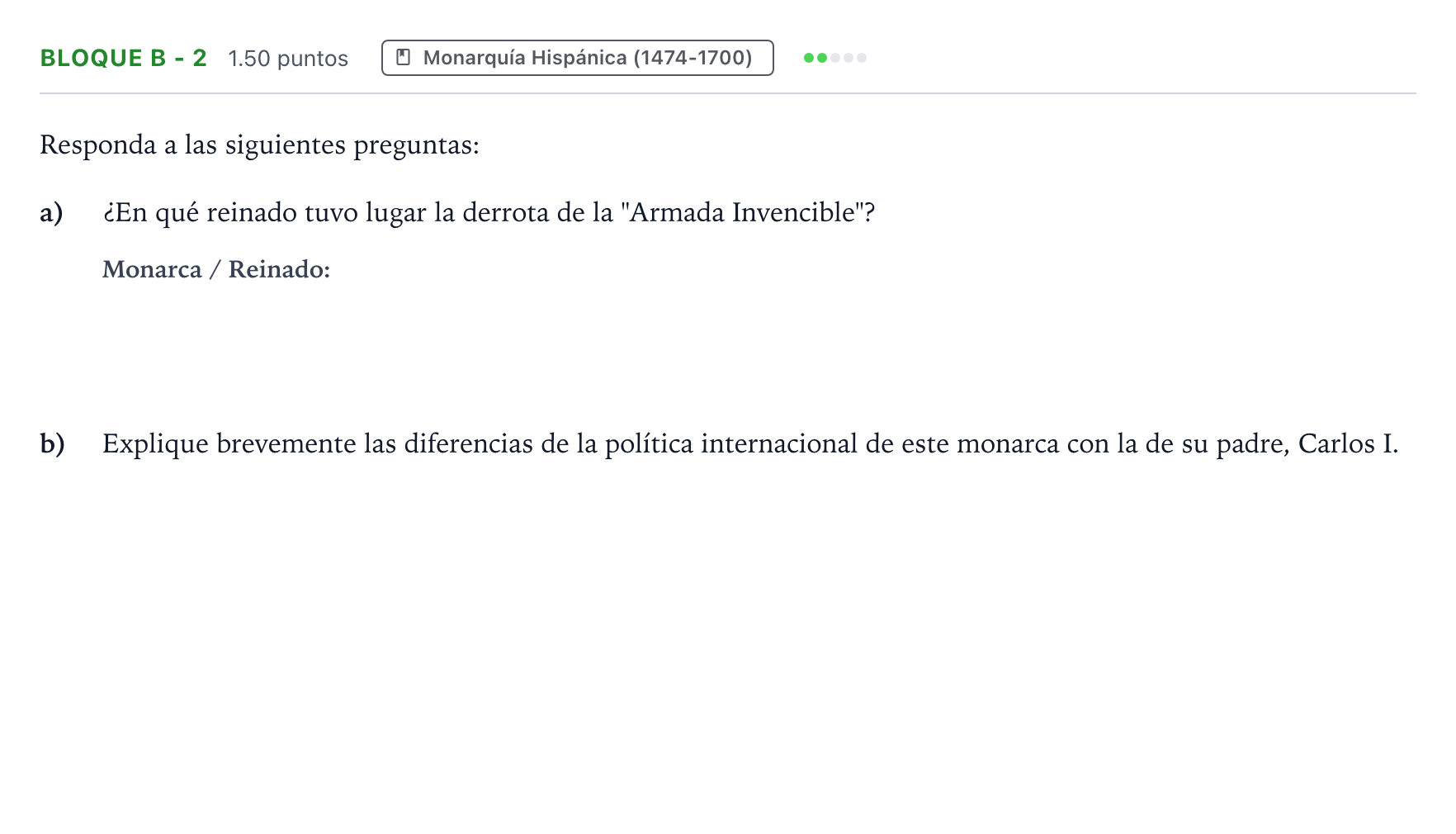 Enunciado: Bloque B - 2 · Historia de España PAU Andalucía Ordinaria Suplente 2021