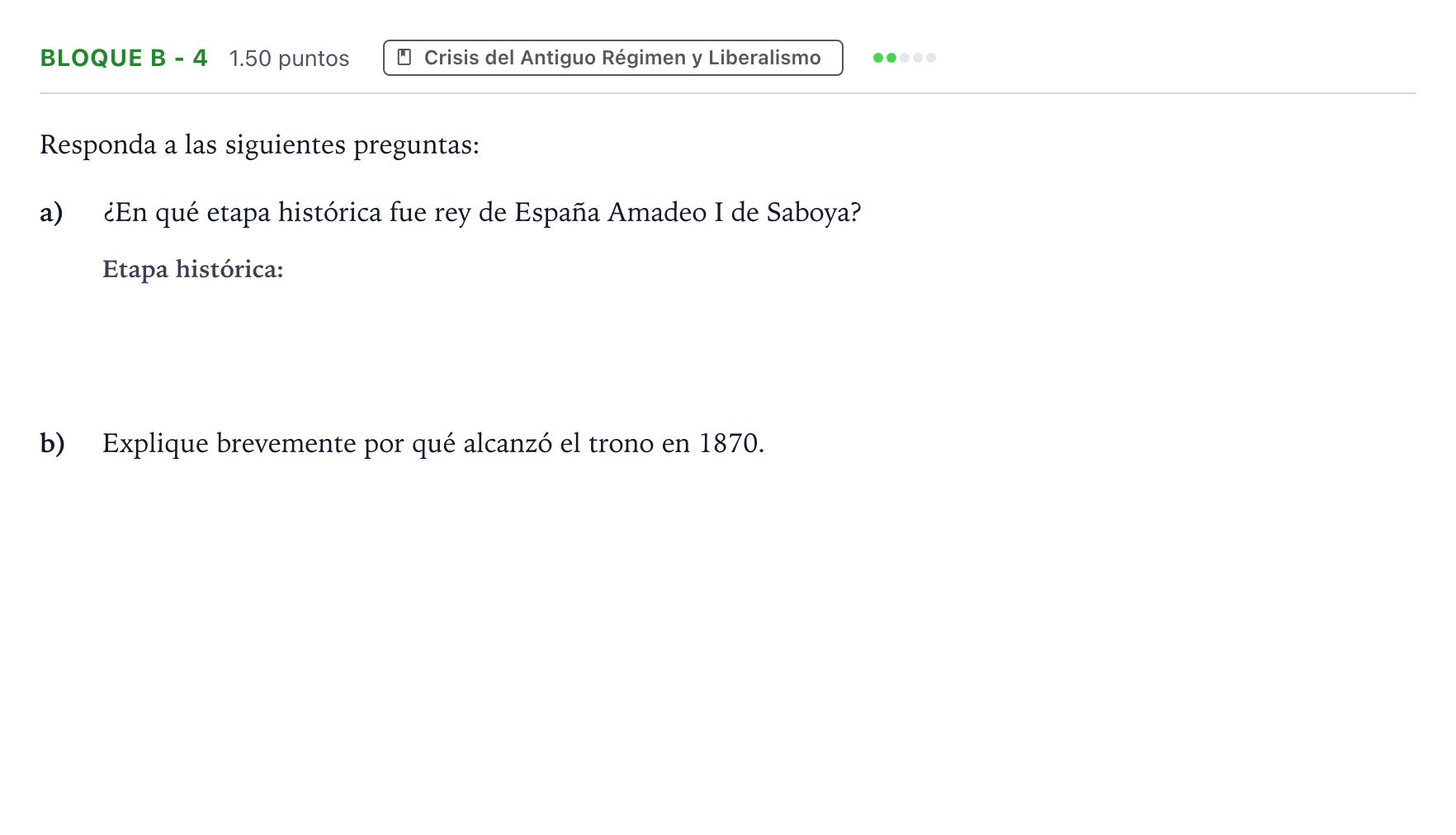 Enunciado: Bloque B - 4 · Historia de España PAU Andalucía Ordinaria Suplente 2021
