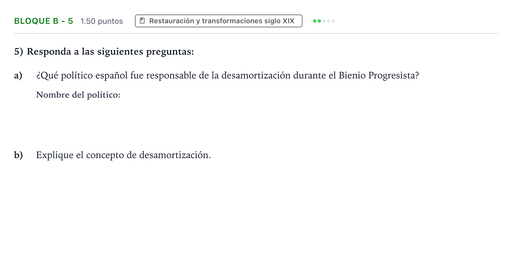 Enunciado: Bloque B - 5 · Historia de España PAU Andalucía Ordinaria Suplente 2021