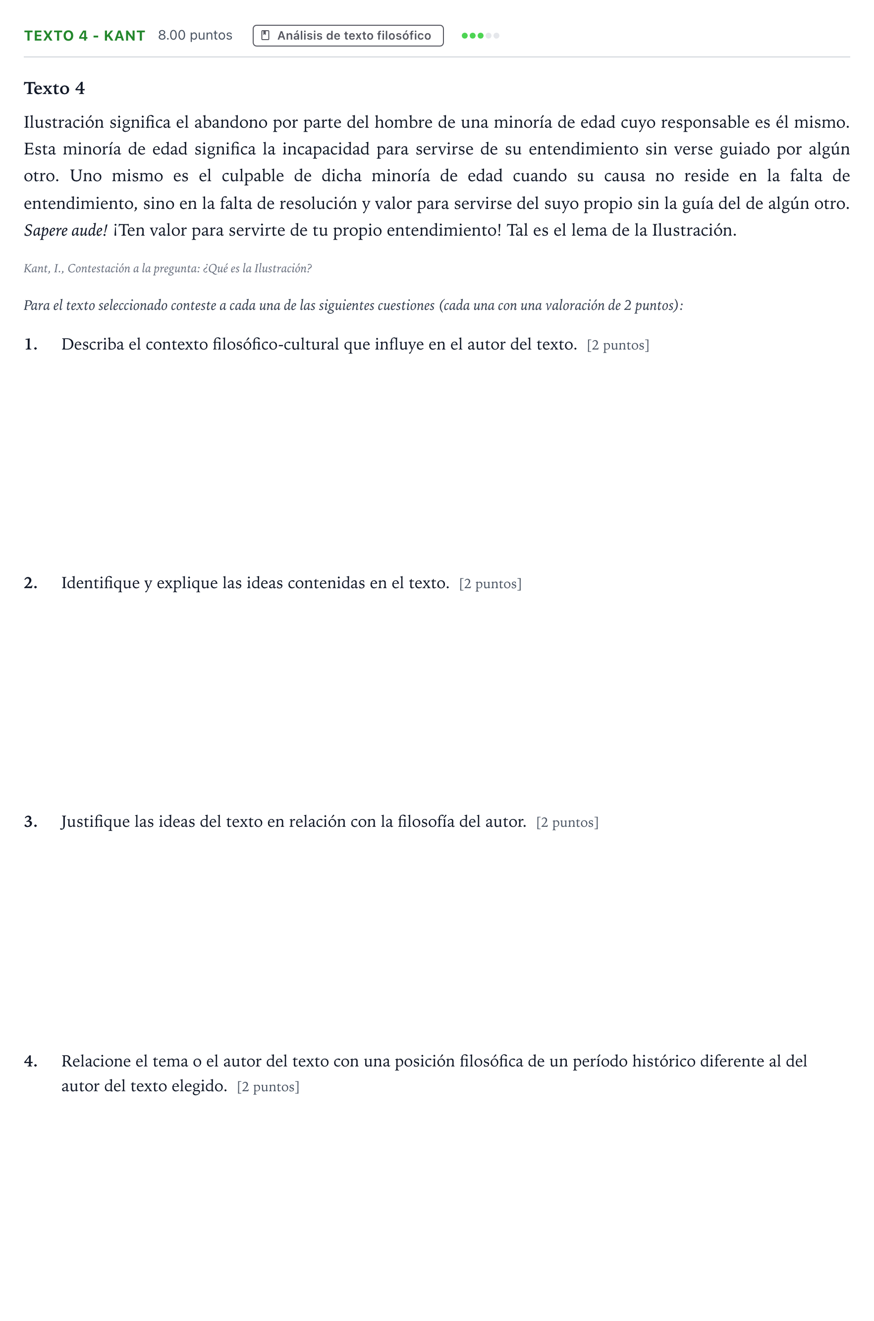 Enunciado: Ejercicio Texto 4 - Kant · Historia de la Filosofía PAU Andalucía Extraordinaria Reserva 2021