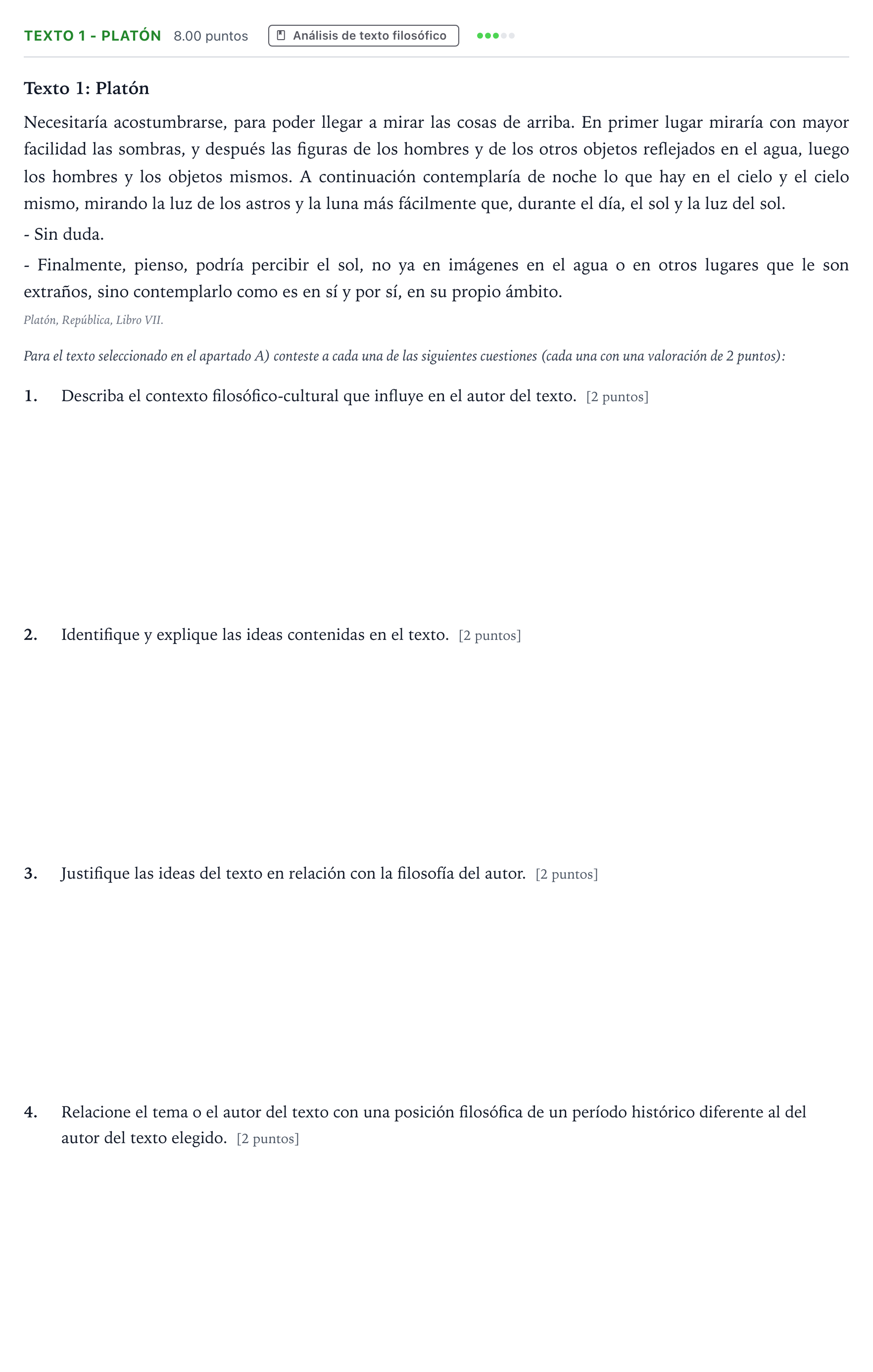 Enunciado: Ejercicio Texto 1 - Platón · Historia de la Filosofía PAU Andalucía Extraordinaria Suplente 2021