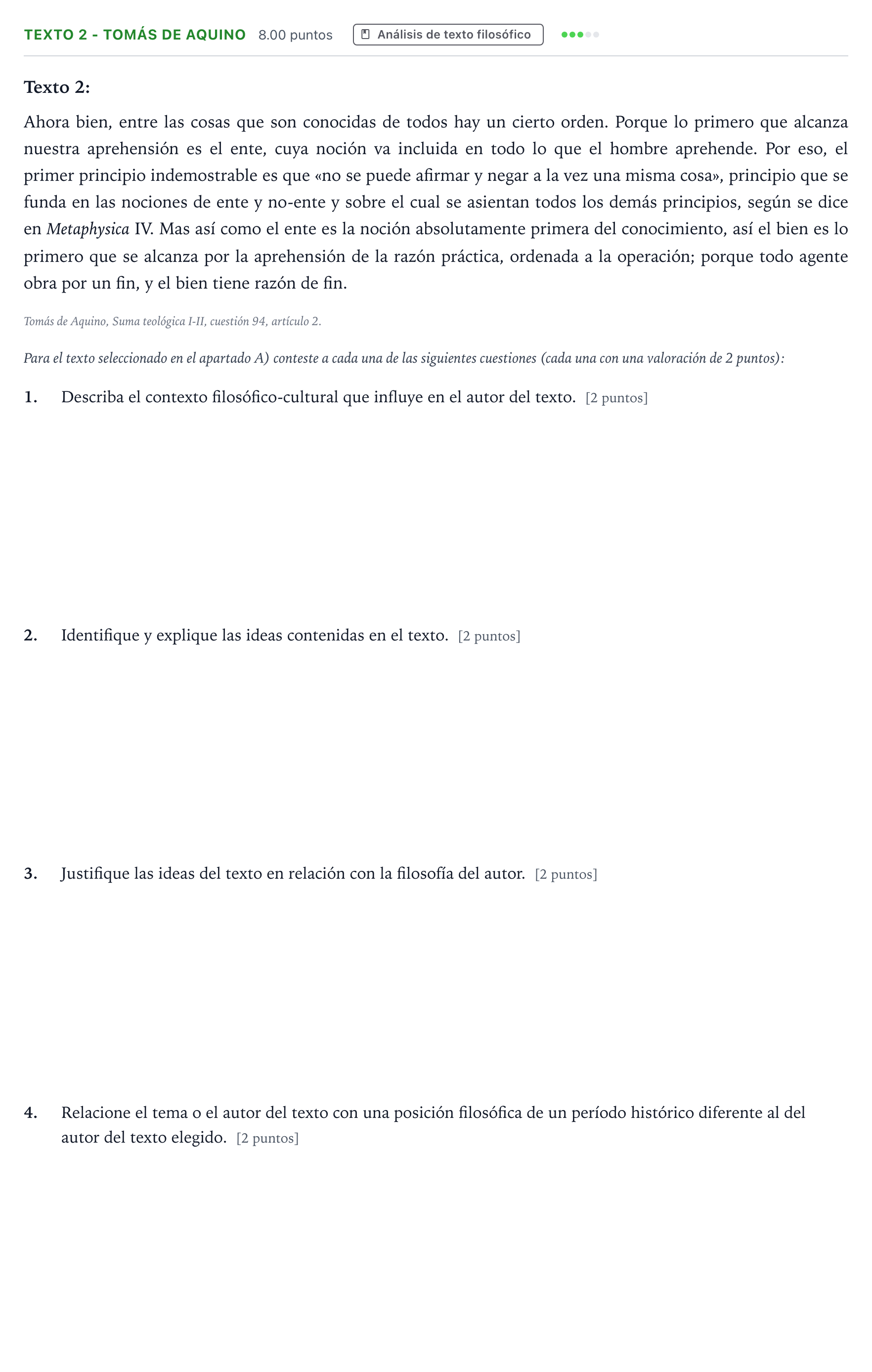 Enunciado: Ejercicio Texto 2 - Tomás de Aquino · Historia de la Filosofía PAU Andalucía Extraordinaria Suplente 2021