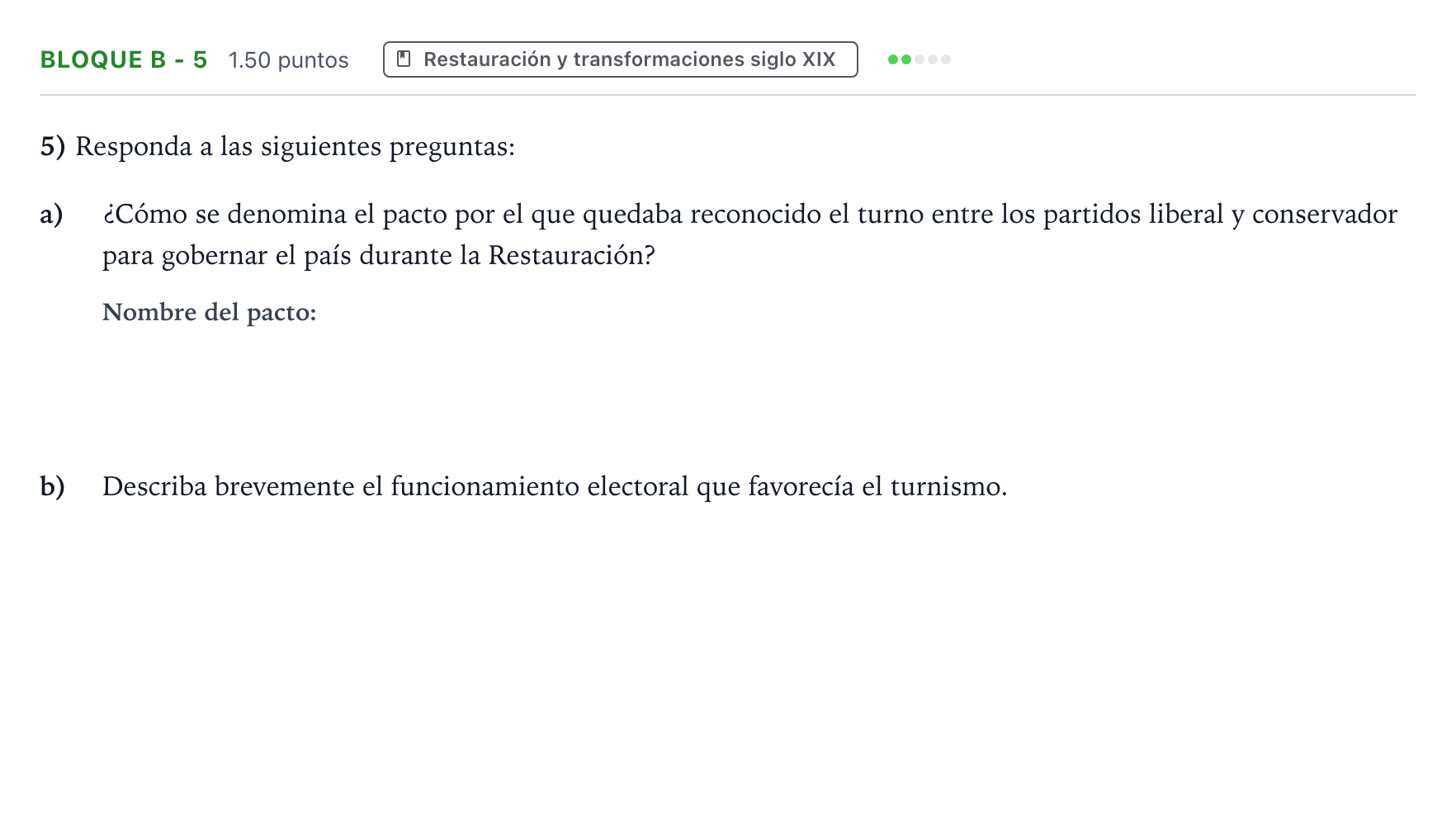 Enunciado: Bloque B - 5 · Historia de España PAU Andalucía Ordinaria Titular 2021