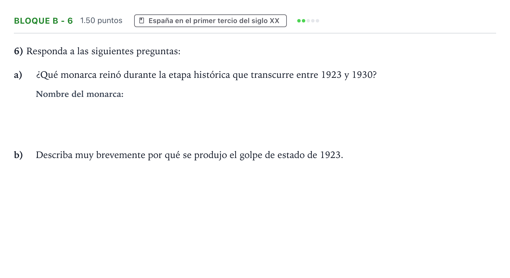 Enunciado: Bloque B - 6 · Historia de España PAU Andalucía Ordinaria Titular 2021