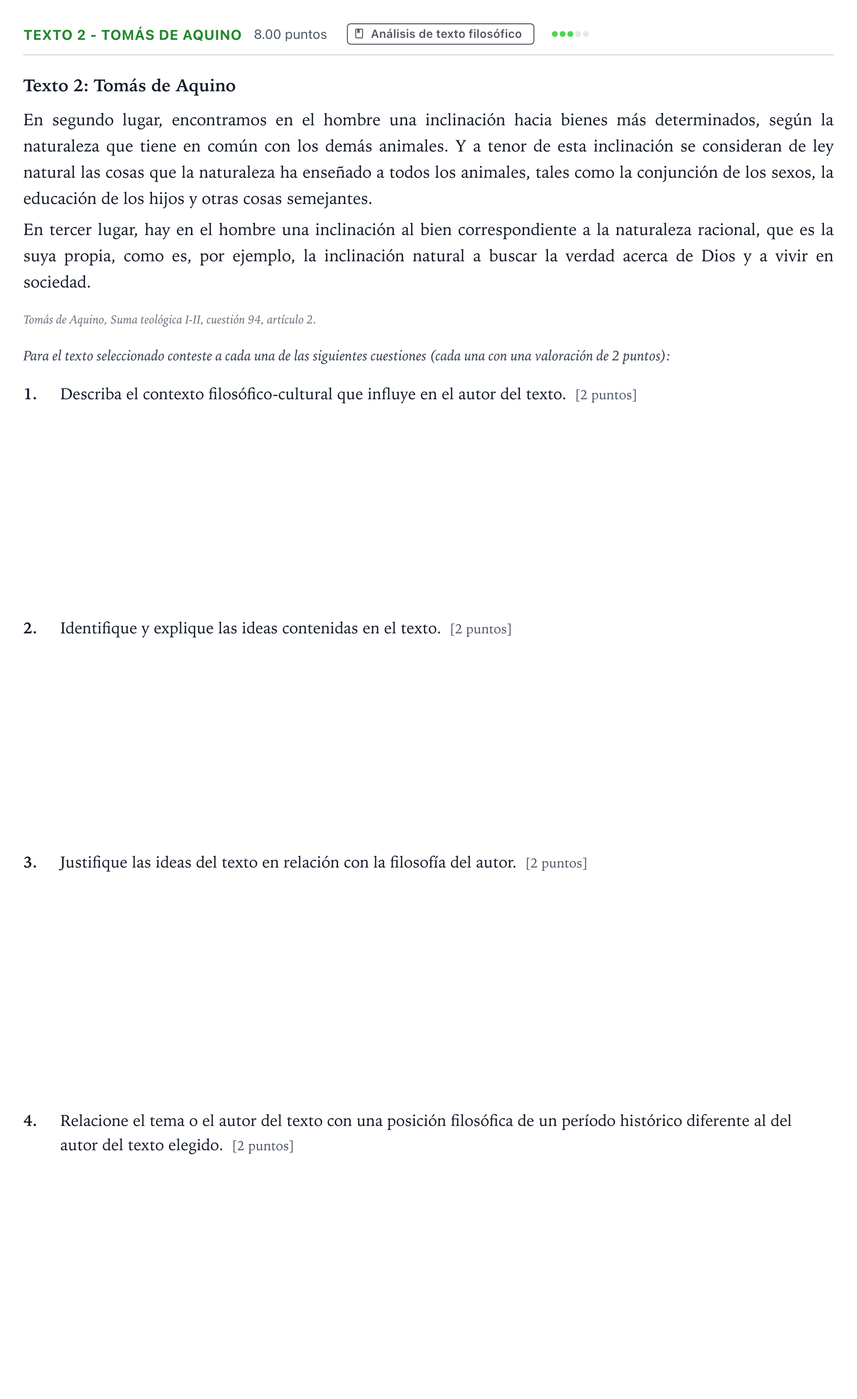 Enunciado: Ejercicio Texto 2 - Tomás de Aquino · Historia de la Filosofía PAU Andalucía Extraordinaria Titular 2021
