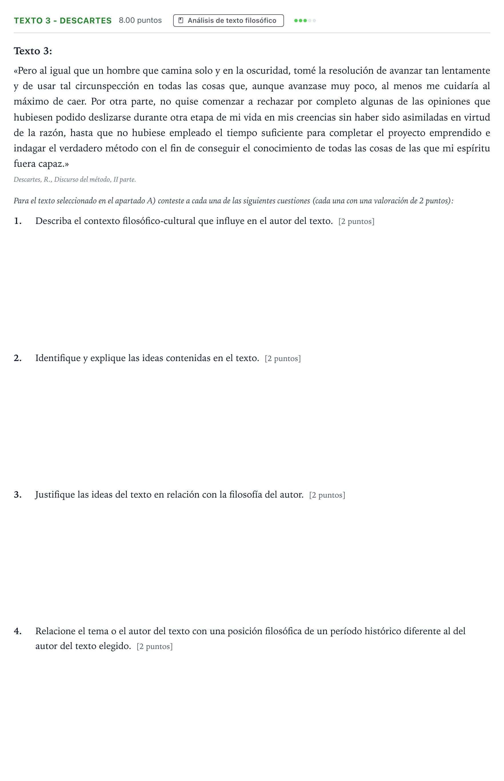 Enunciado: Ejercicio Texto 3 - Descartes · Historia de la Filosofía PAU Andalucía Extraordinaria Titular 2021