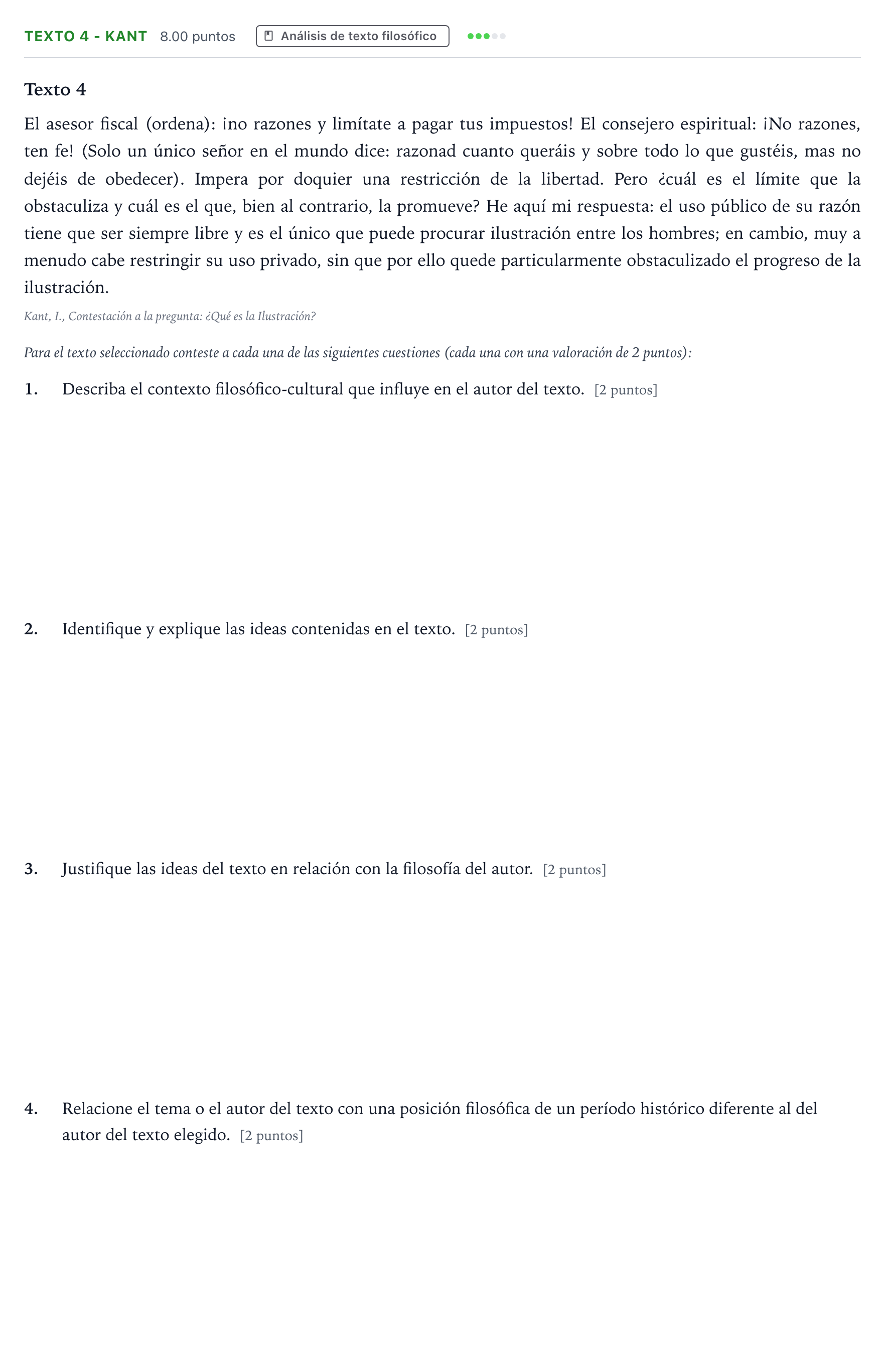 Enunciado: Ejercicio Texto 4 - Kant · Historia de la Filosofía PAU Andalucía Extraordinaria Titular 2021