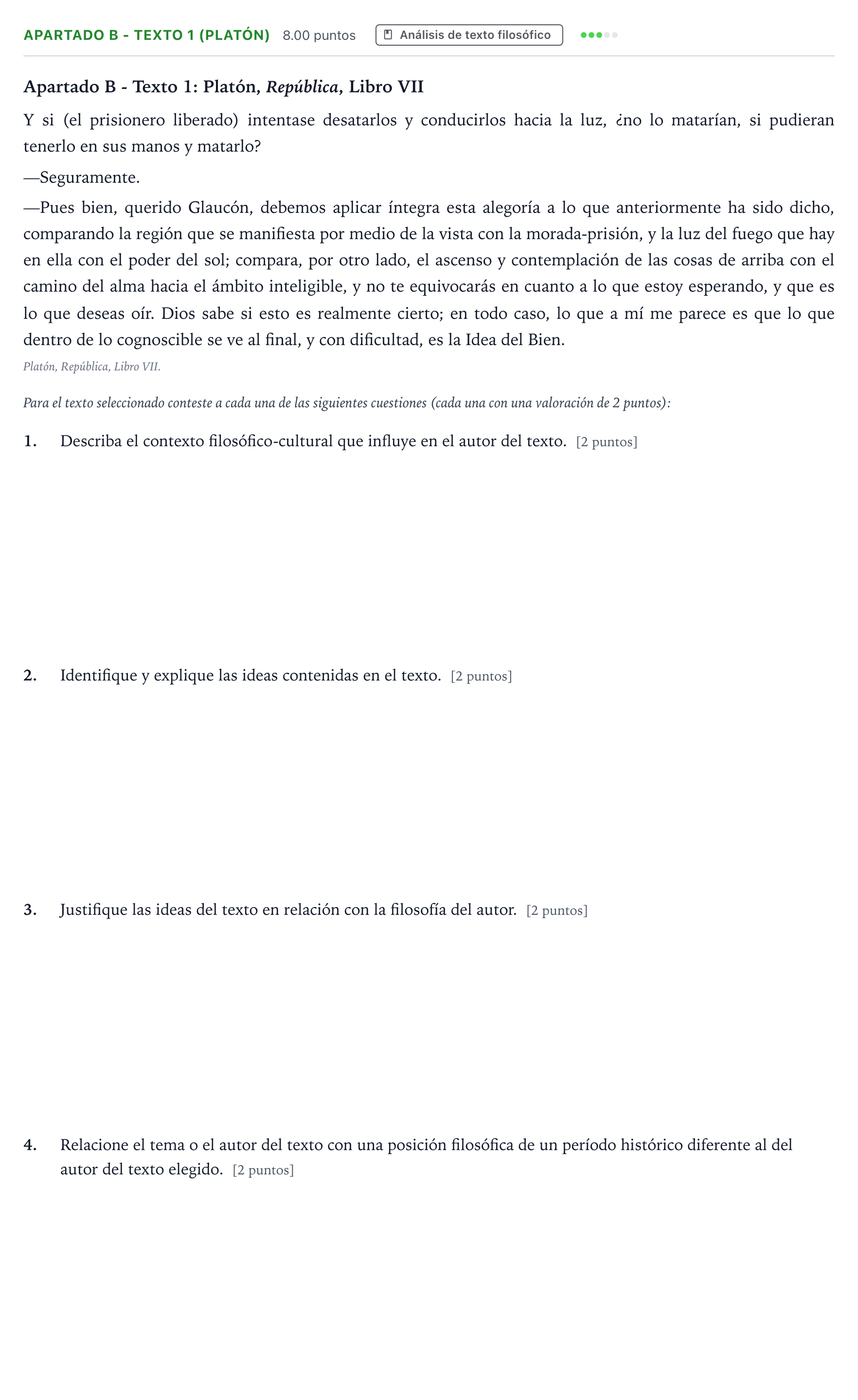 Enunciado: Apartado B - Texto 1 (Platón) · Historia de la Filosofía PAU Andalucía Ordinaria Reserva 2021