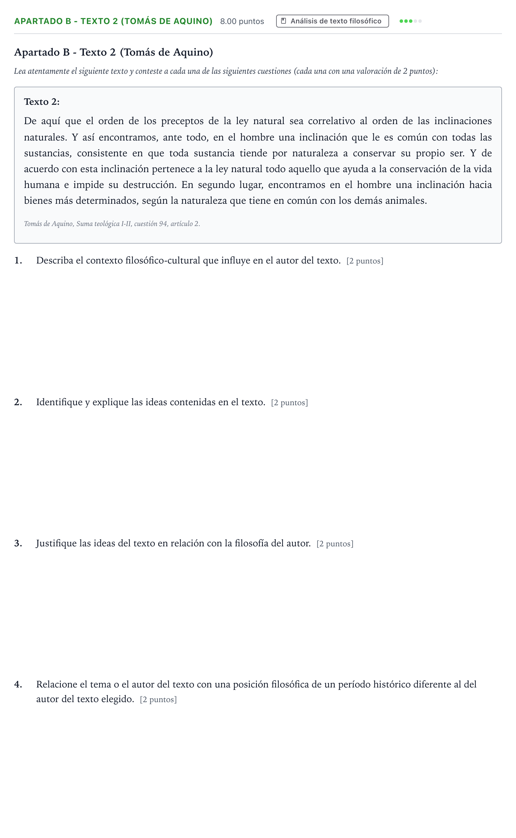 Enunciado: Apartado B - Texto 2 (Tomás de Aquino) · Historia de la Filosofía PAU Andalucía Ordinaria Reserva 2021