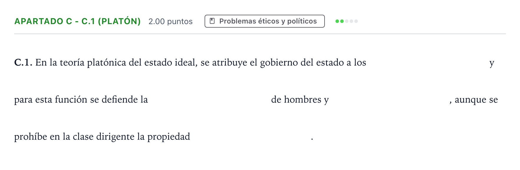 Enunciado: Apartado C - C.1 (Platón) · Historia de la Filosofía PAU Andalucía Ordinaria Reserva 2021