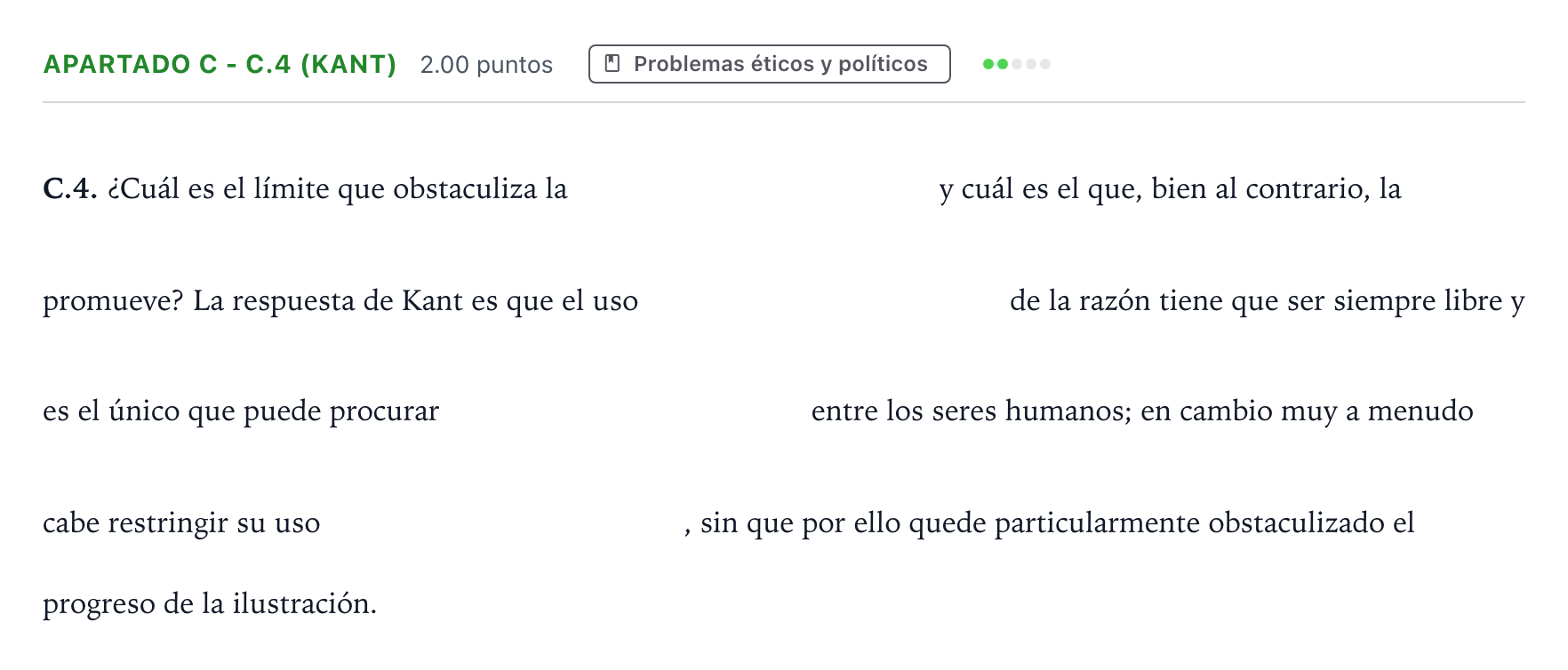 Enunciado: Apartado C - C.4 (Kant) · Historia de la Filosofía PAU Andalucía Ordinaria Reserva 2021