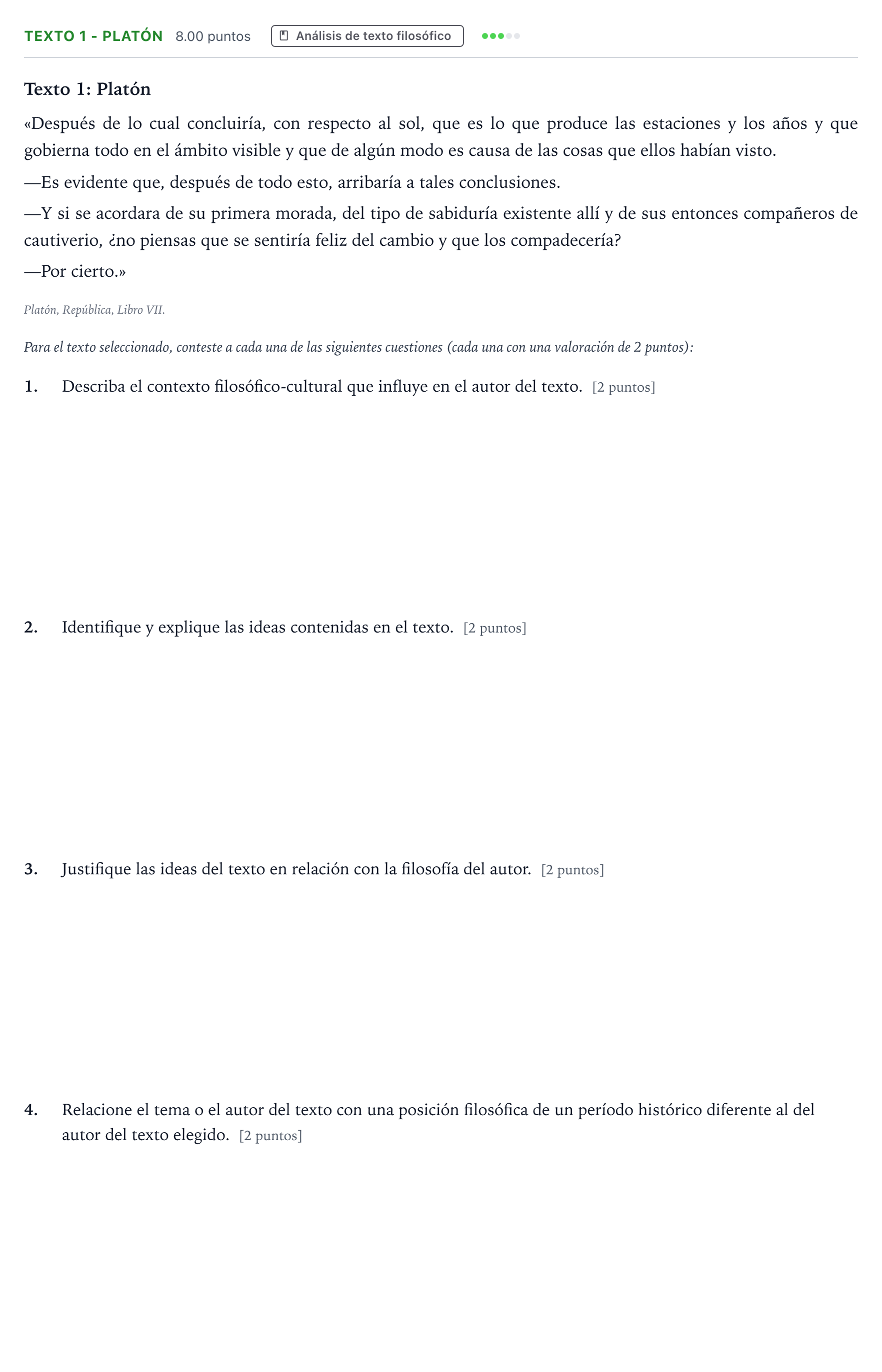 Enunciado: Ejercicio Texto 1 - Platón · Historia de la Filosofía PAU Andalucía Ordinaria Suplente 2021