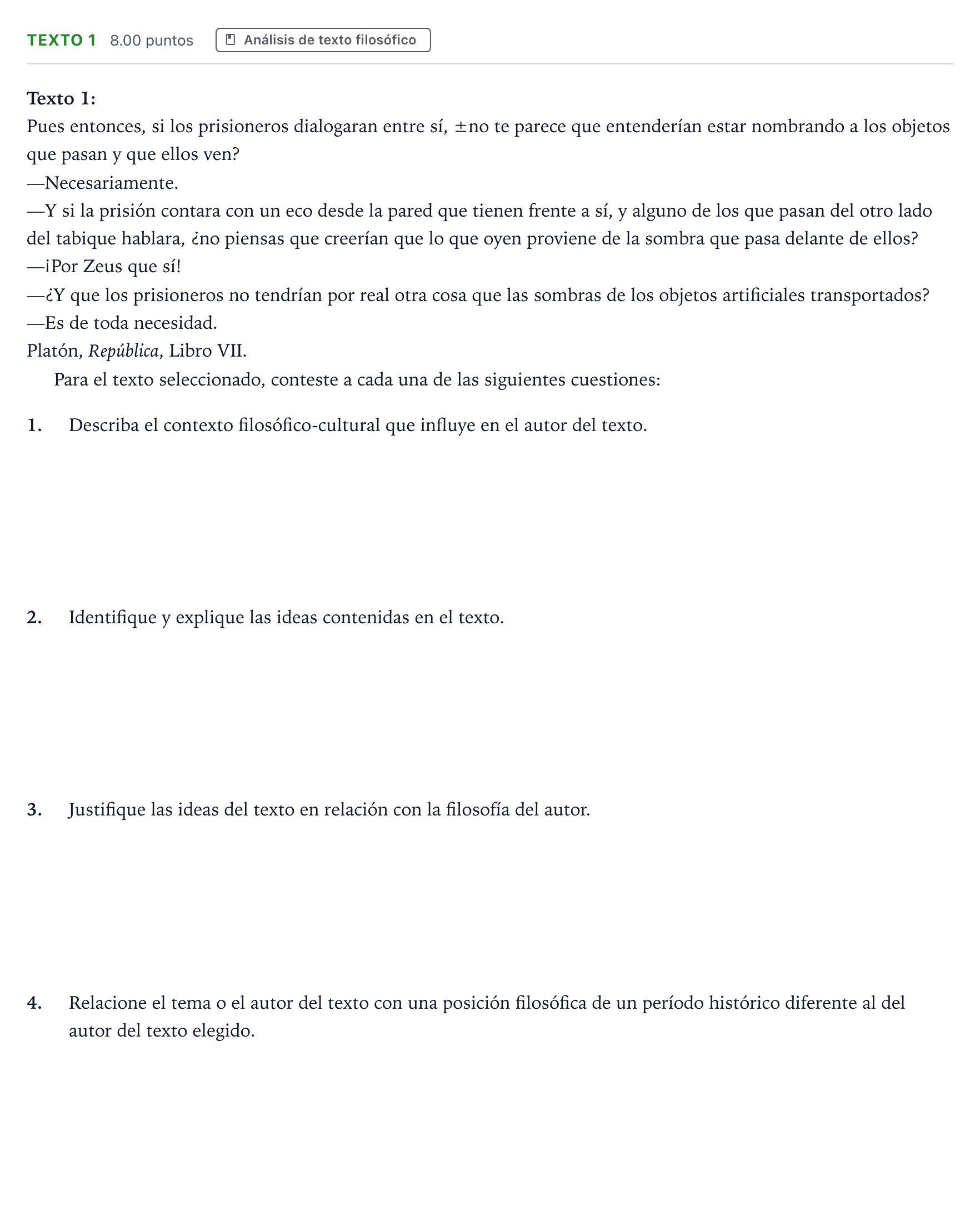 Enunciado: Ejercicio Texto 1 · Historia de la Filosofía PAU Andalucía Ordinaria Titular 2021