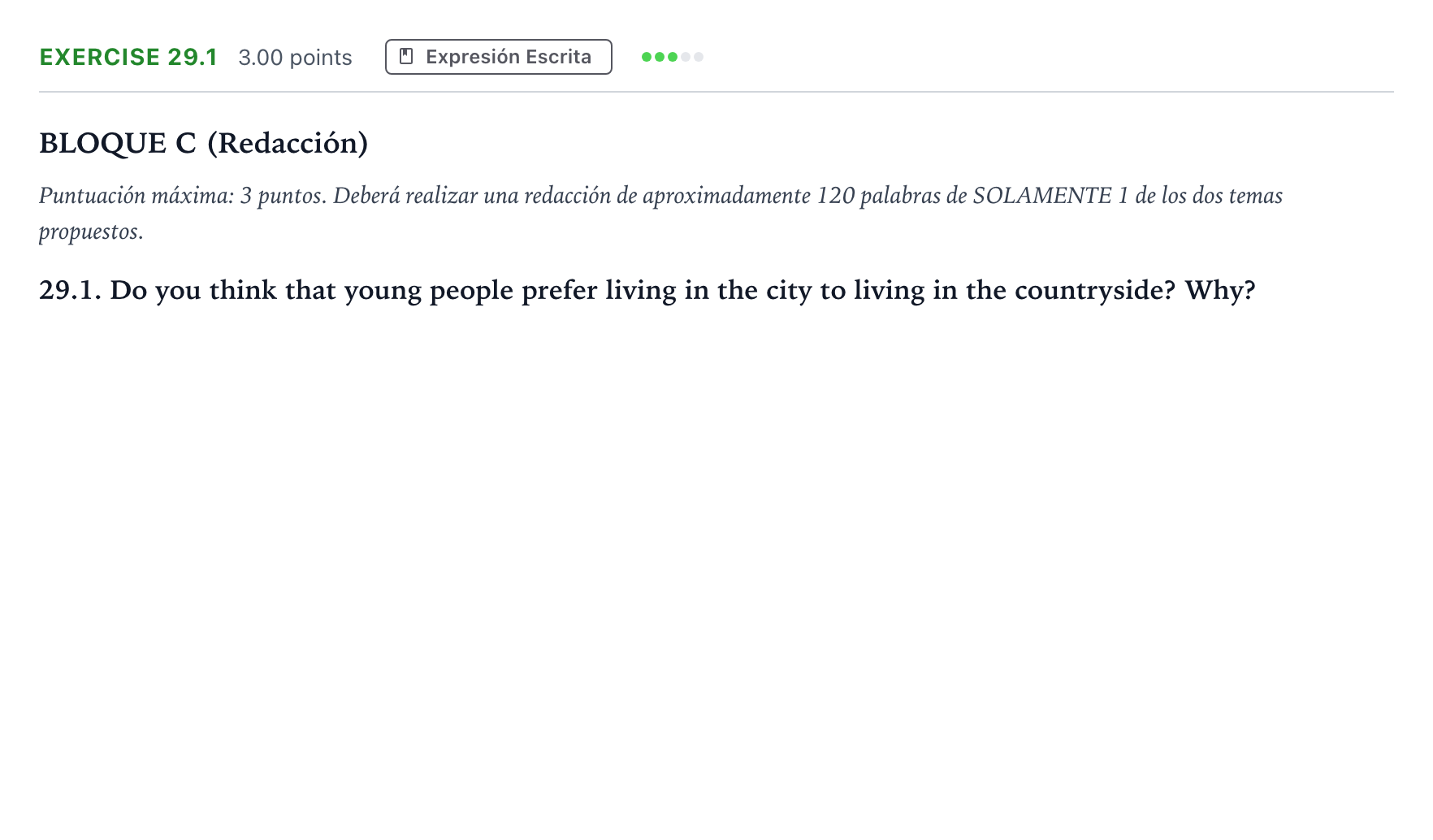 Enunciado: Ejercicio 29.1 · Inglés PAU Andalucía Extraordinaria Titular (Acceso) 2021