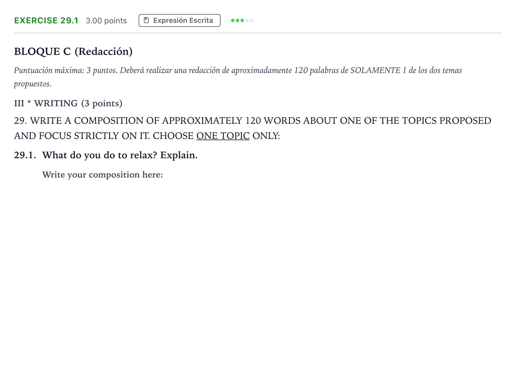 Enunciado: Ejercicio 29.1 · Inglés PAU Andalucía Ordinaria Suplente 2021