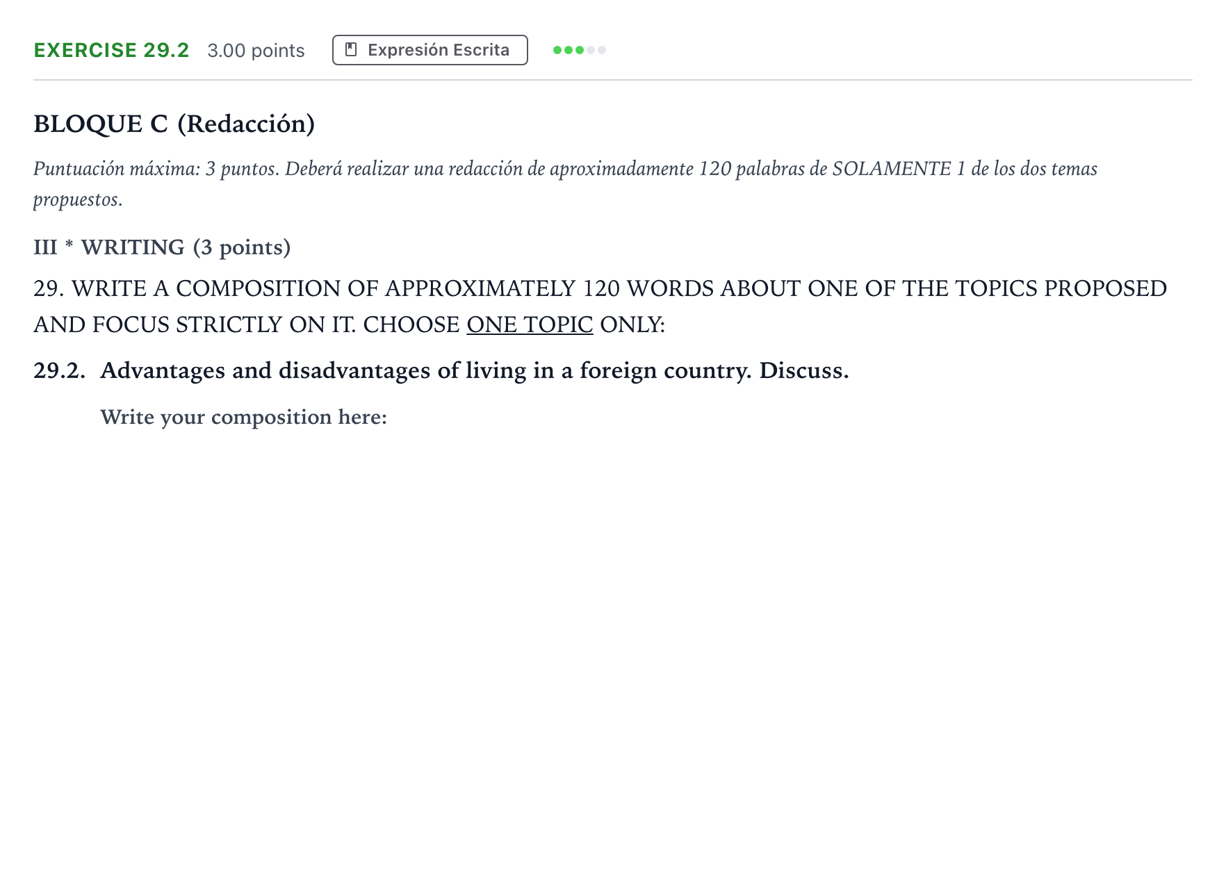Enunciado: Ejercicio 29.2 · Inglés PAU Andalucía Ordinaria Suplente 2021