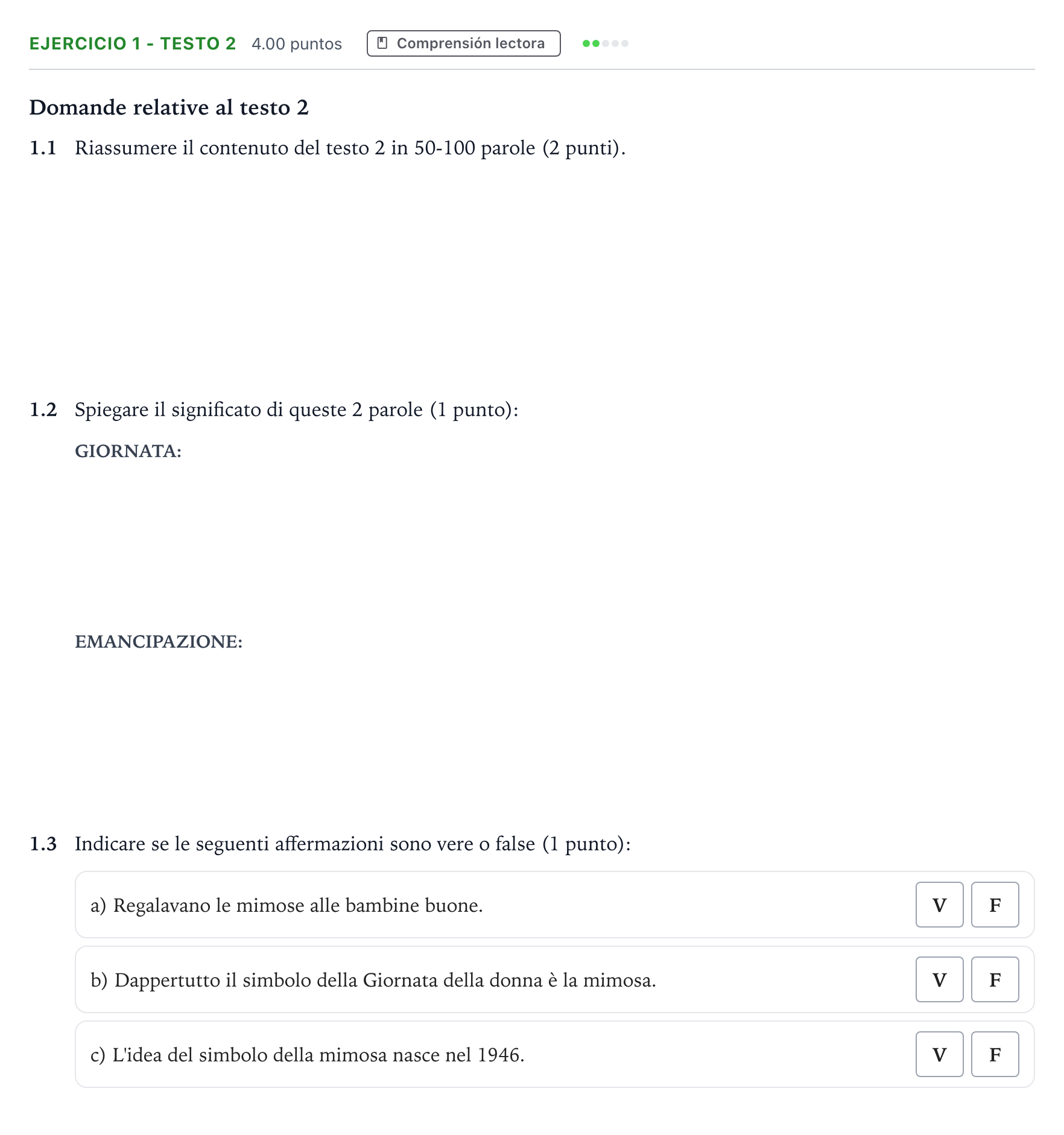 Enunciado: Ejercicio 1 - Testo 2 · Italiano PAU Andalucía Extraordinaria Suplente 2021