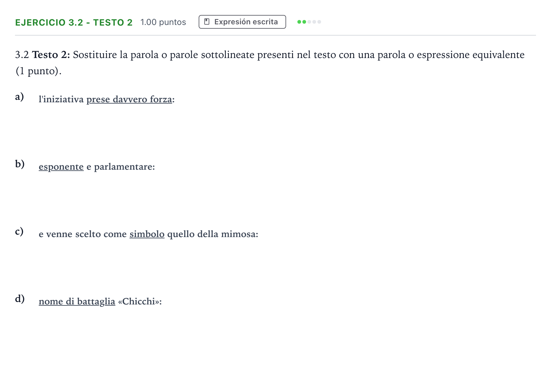 Enunciado: Ejercicio 3.2 - Testo 2 · Italiano PAU Andalucía Extraordinaria Suplente 2021