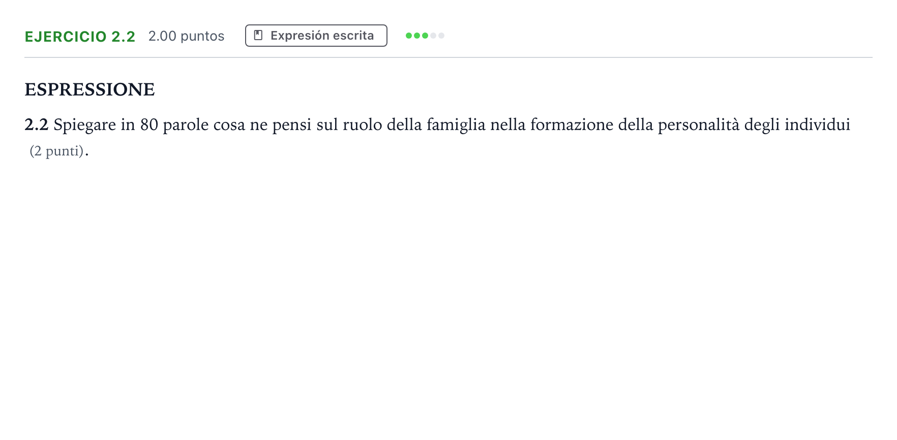 Enunciado: Ejercicio 2.2 · Italiano PAU Andalucía Extraordinaria Titular (Acceso) 2021