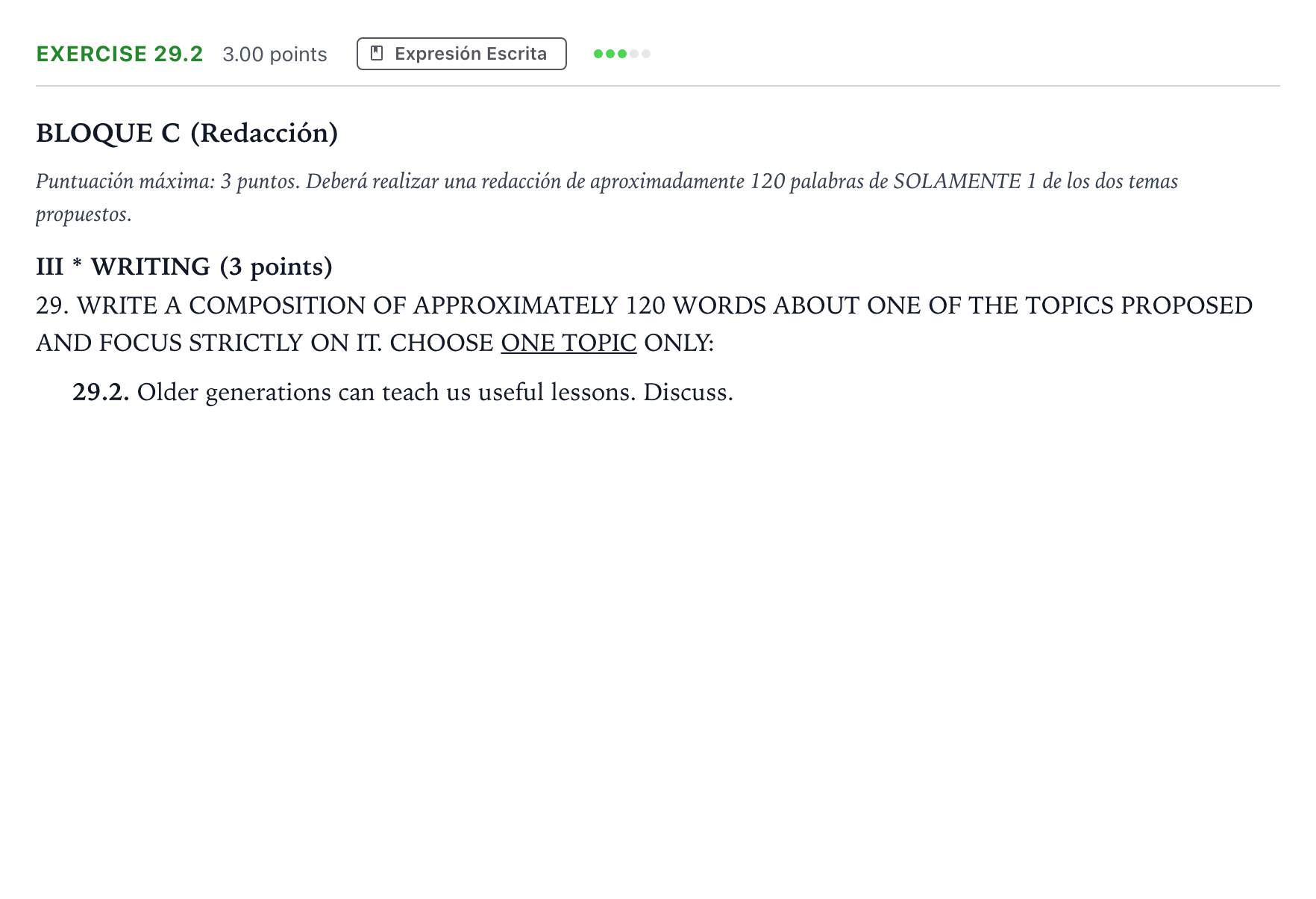 Enunciado: Ejercicio 29.2 · Inglés PAU Andalucía Ordinaria Titular (Admisión) 2021