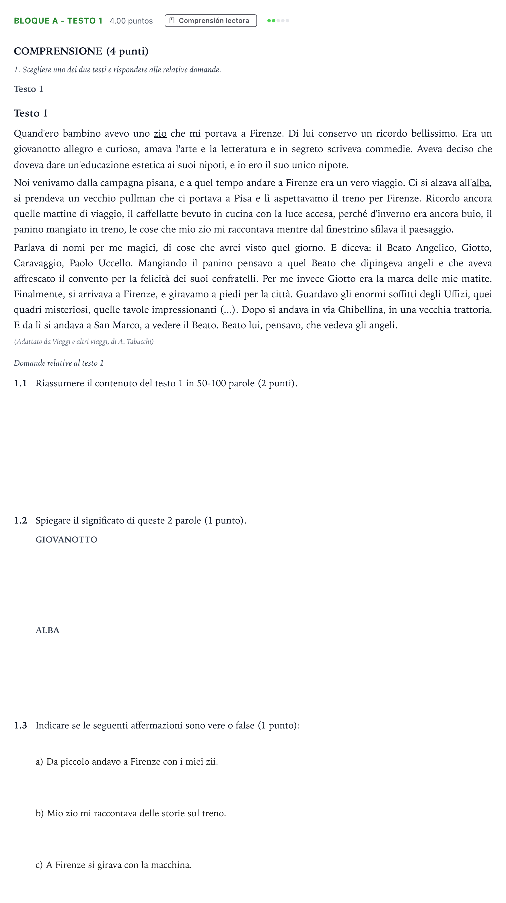Enunciado: Bloque A - Testo 1 · Italiano PAU Andalucía Ordinaria Suplente 2021