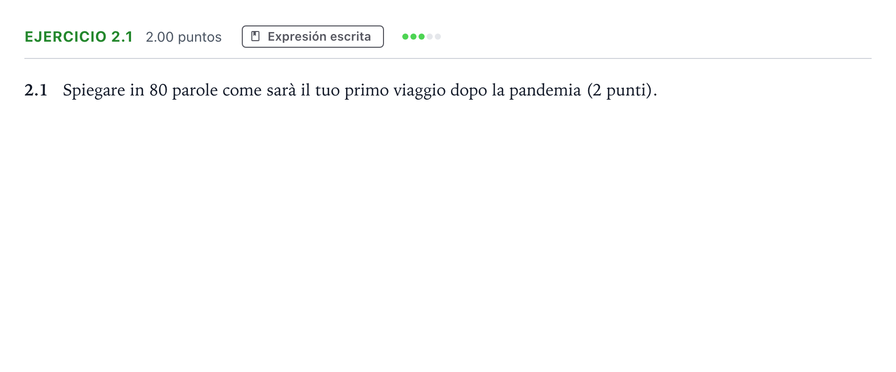 Enunciado: Ejercicio 2.1 · Italiano PAU Andalucía Ordinaria Suplente 2021