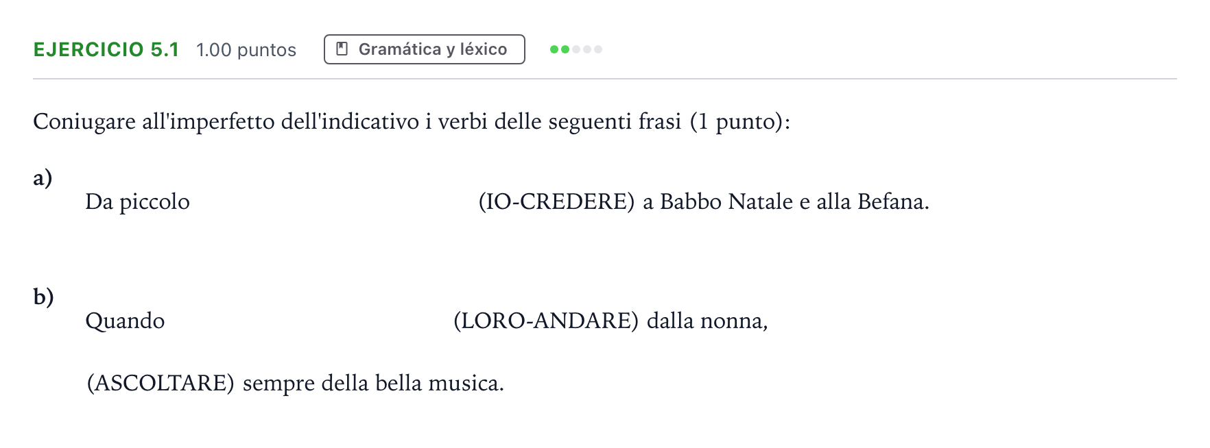 Enunciado: Ejercicio 5.1 · Italiano PAU Andalucía Ordinaria Suplente 2021