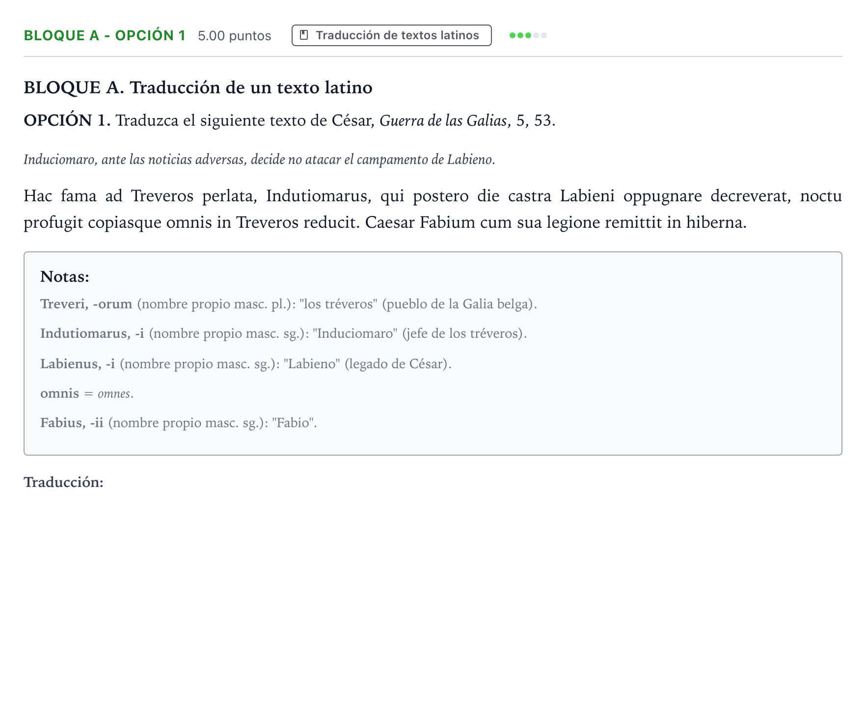Enunciado: Bloque A - Opción 1 · Latín II PAU Andalucía Extraordinaria Reserva 2021