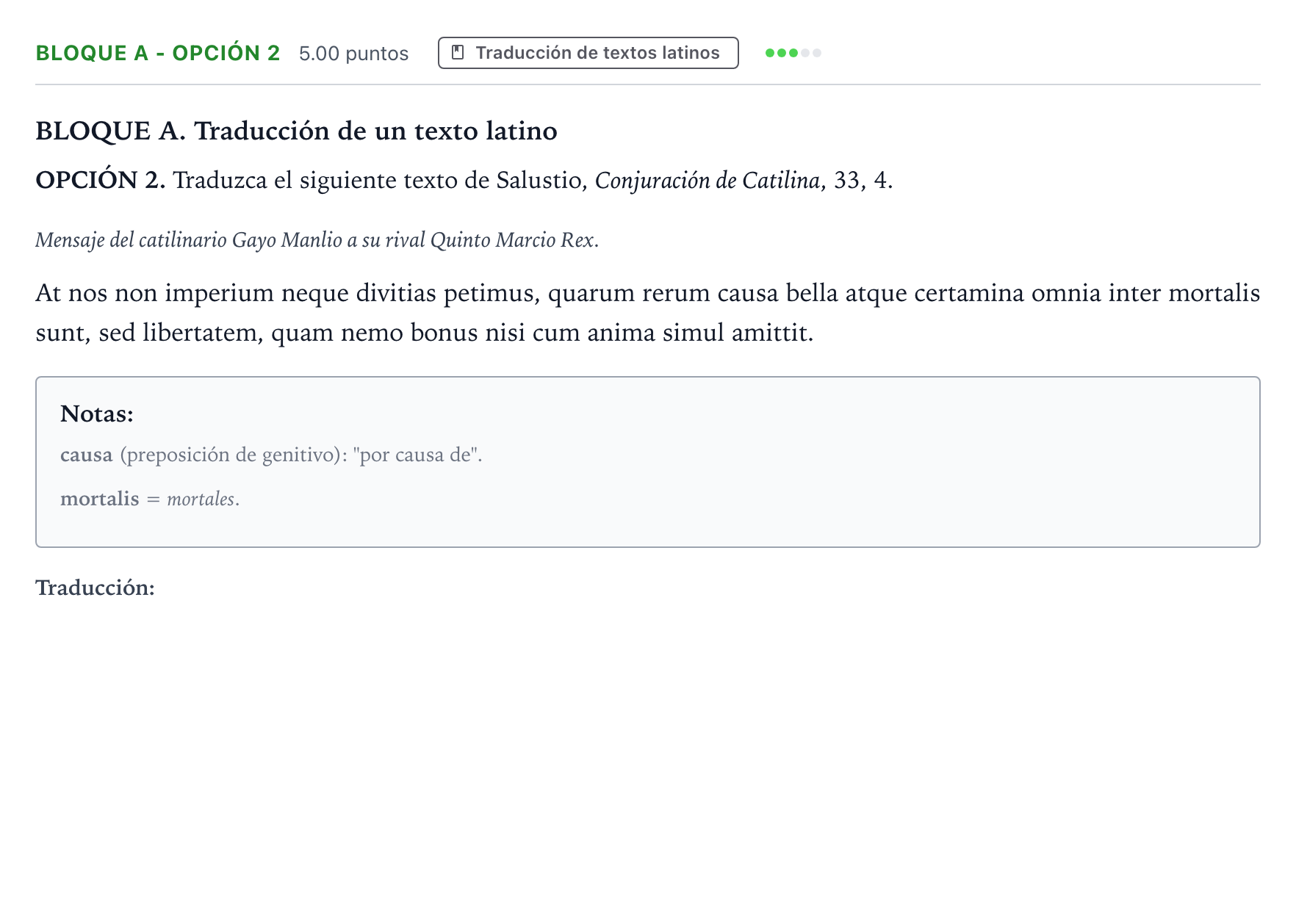 Enunciado: Bloque A - Opción 2 · Latín II PAU Andalucía Extraordinaria Reserva 2021