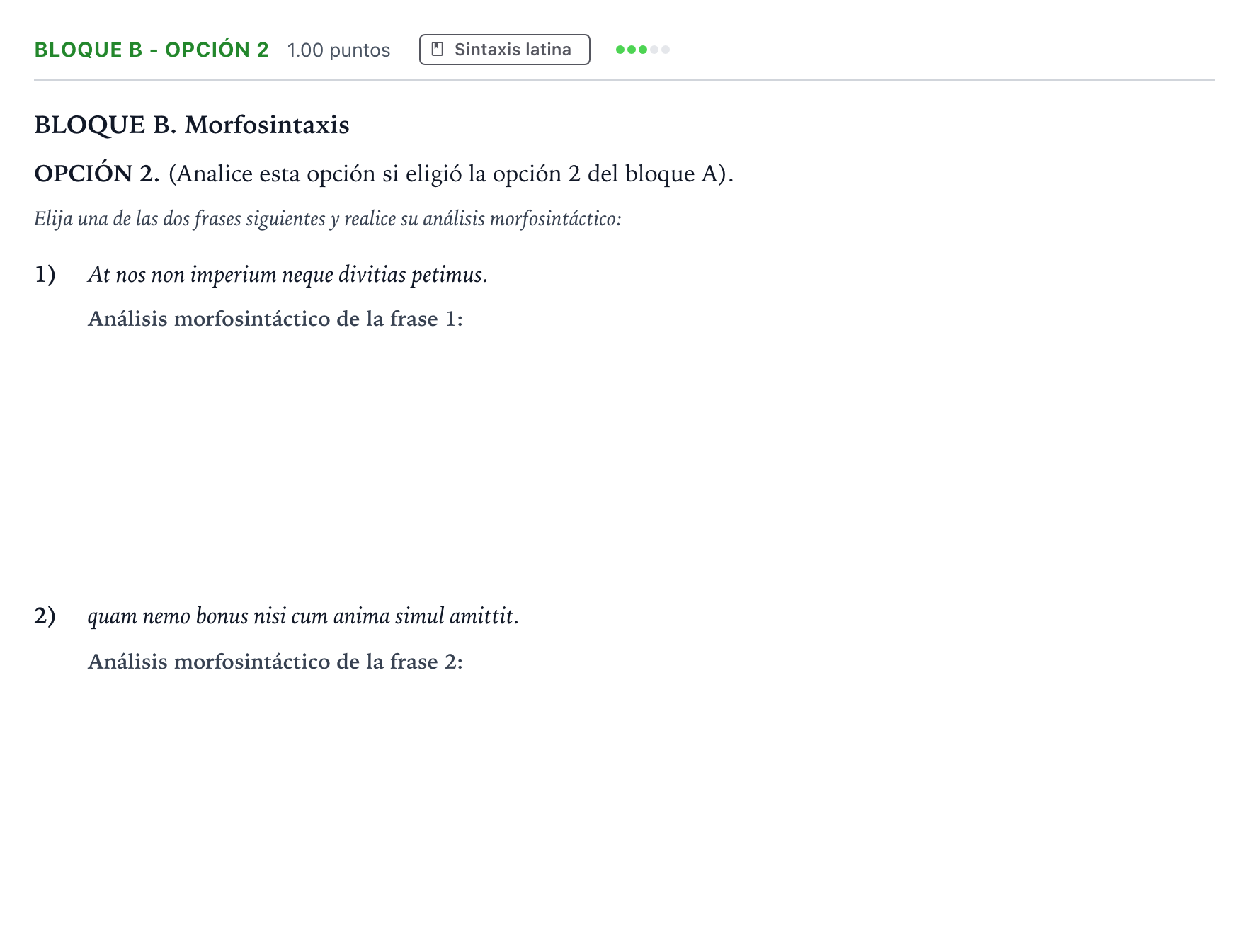 Enunciado: Bloque B - Opción 2 · Latín II PAU Andalucía Extraordinaria Reserva 2021