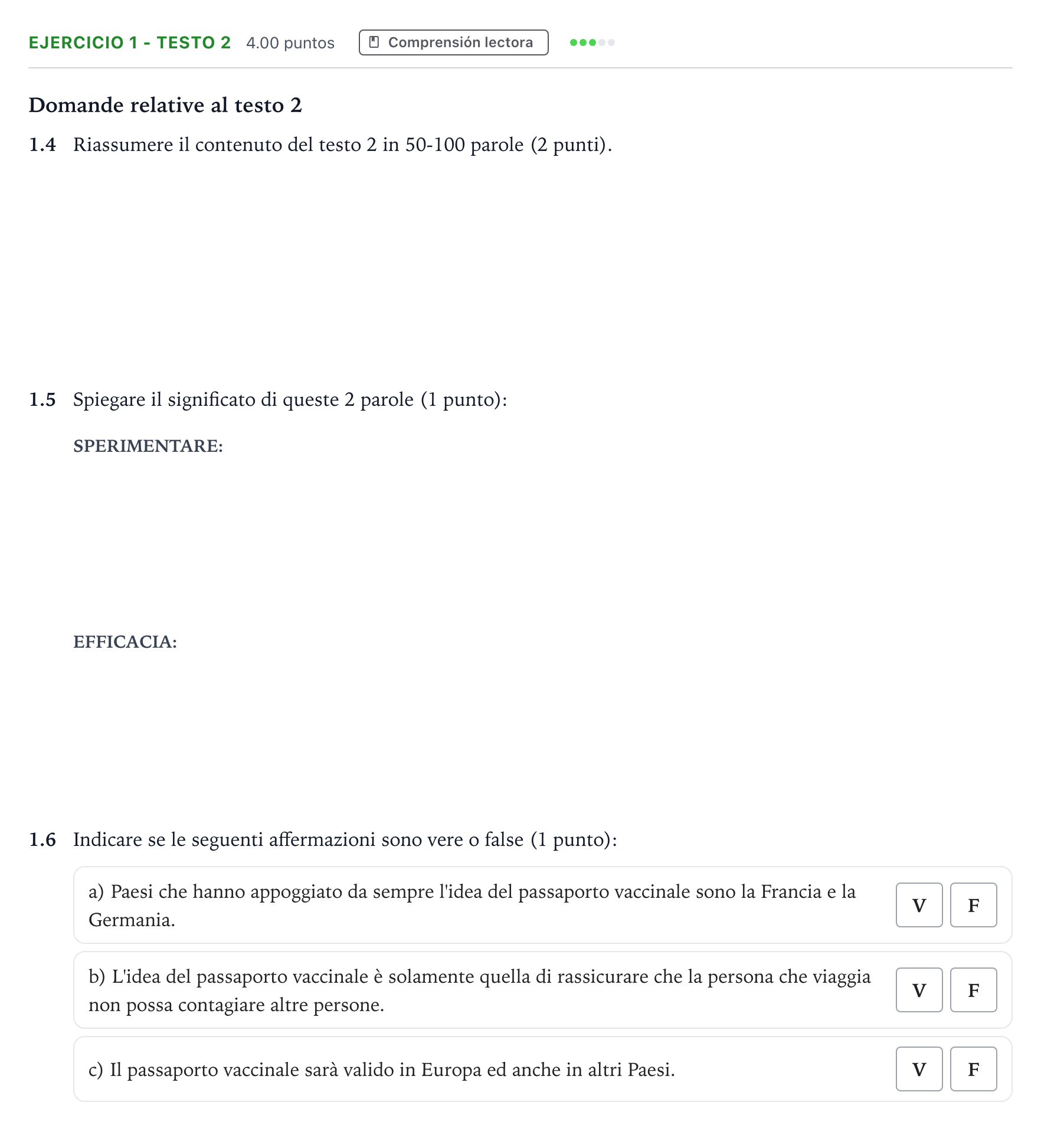 Enunciado: Ejercicio 1 - Testo 2 · Italiano PAU Andalucía Ordinaria Titular (Acceso) 2021
