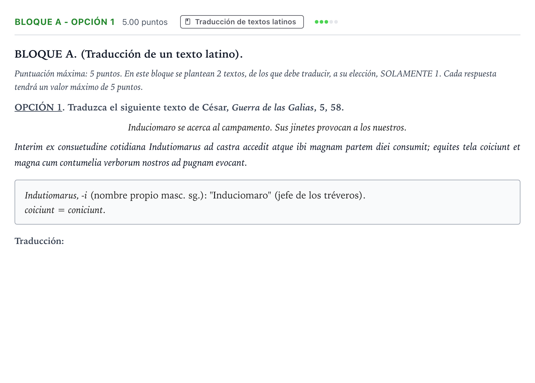 Enunciado: Bloque A - Opción 1 · Latín II PAU Andalucía Extraordinaria Suplente 2021