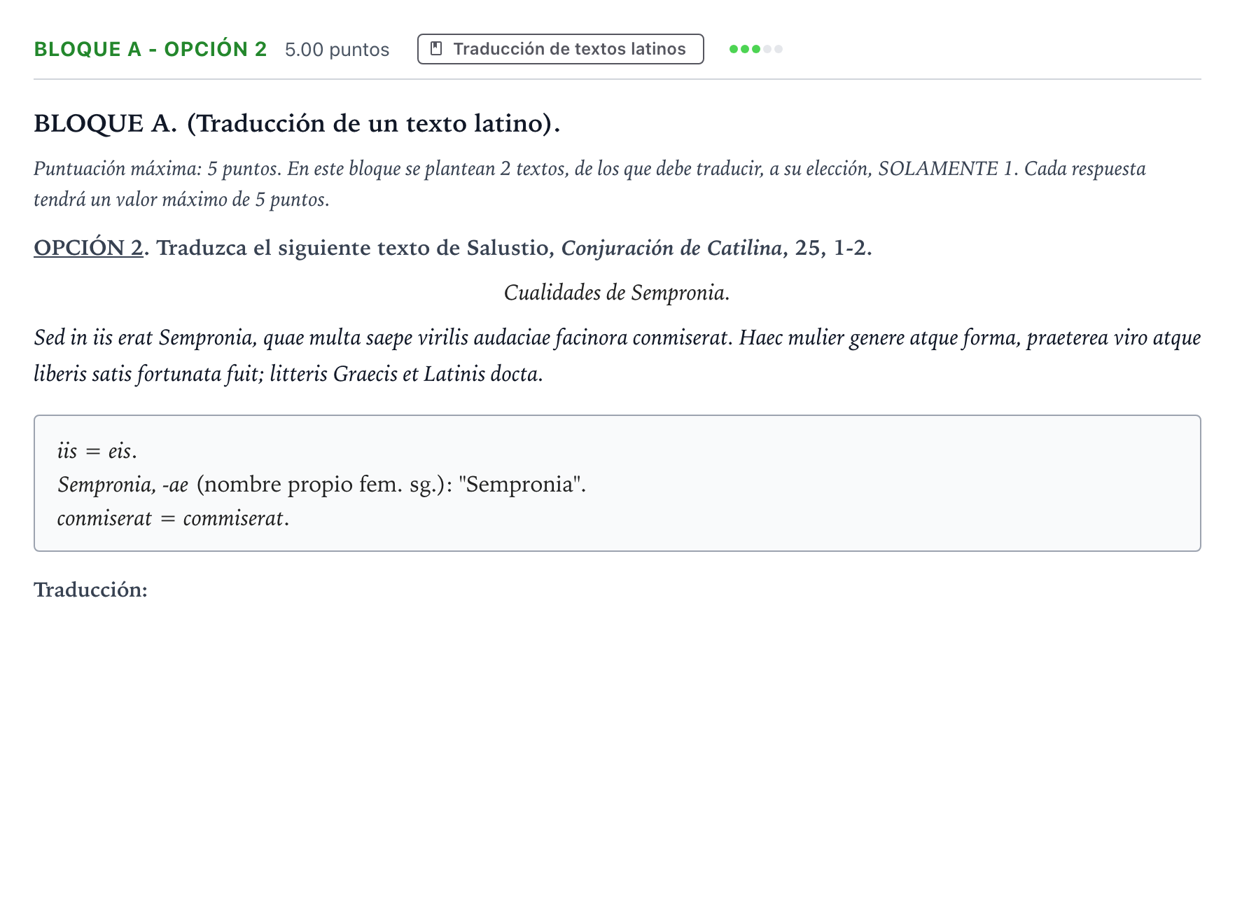 Enunciado: Bloque A - Opción 2 · Latín II PAU Andalucía Extraordinaria Suplente 2021