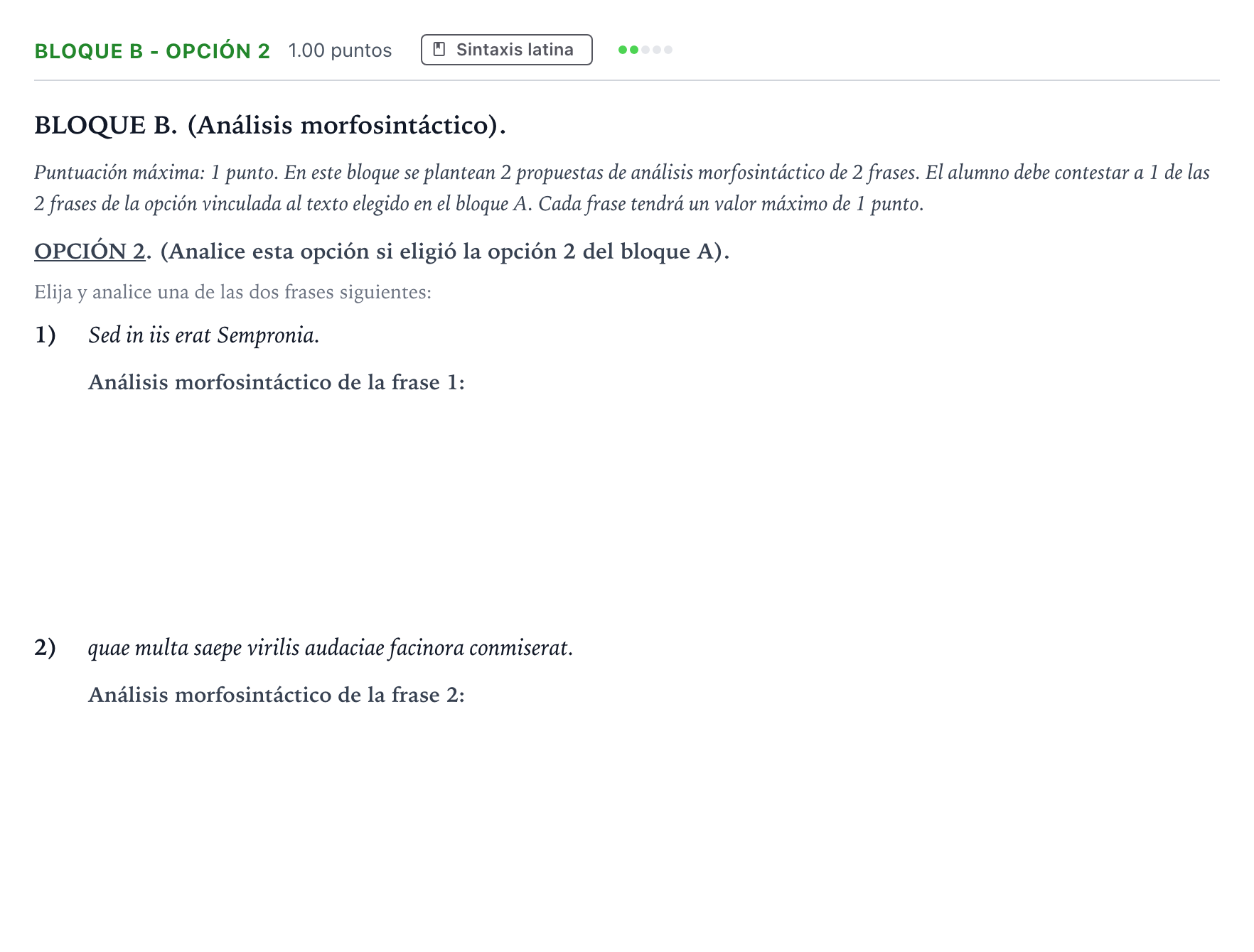 Enunciado: Bloque B - Opción 2 · Latín II PAU Andalucía Extraordinaria Suplente 2021