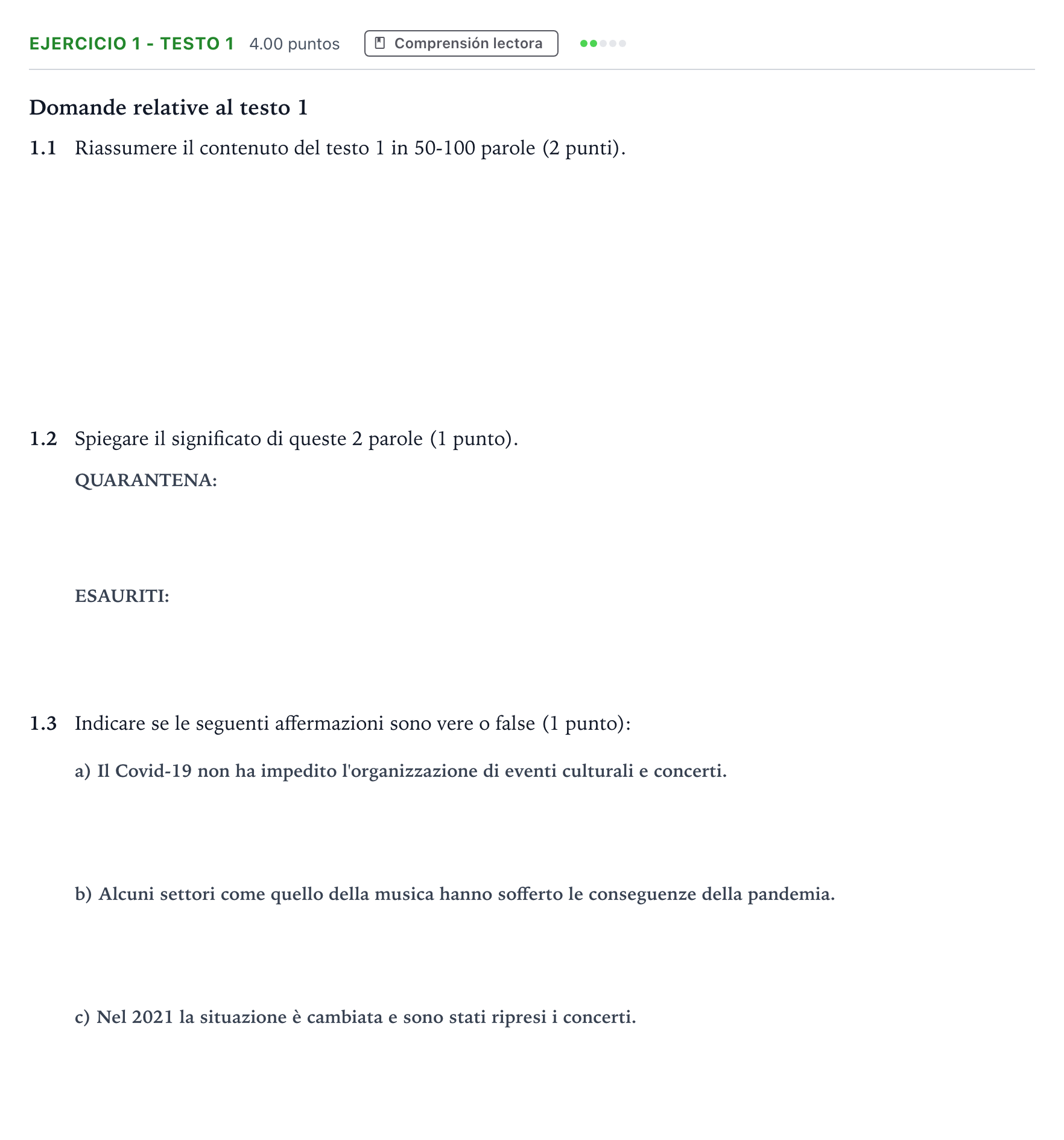 Enunciado: Ejercicio 1 - Testo 1 · Italiano PAU Andalucía Ordinaria Titular (Admisión) 2021