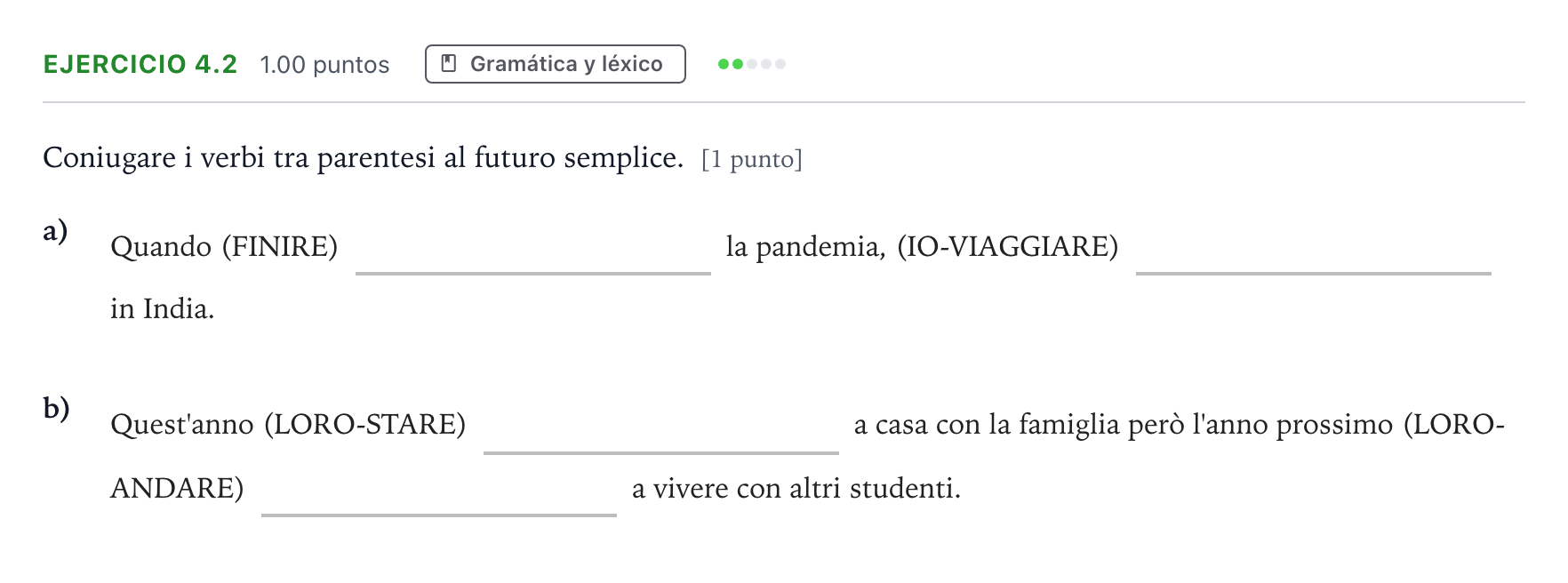 Enunciado: Ejercicio 4.2 · Italiano PAU Andalucía Ordinaria Titular (Admisión) 2021