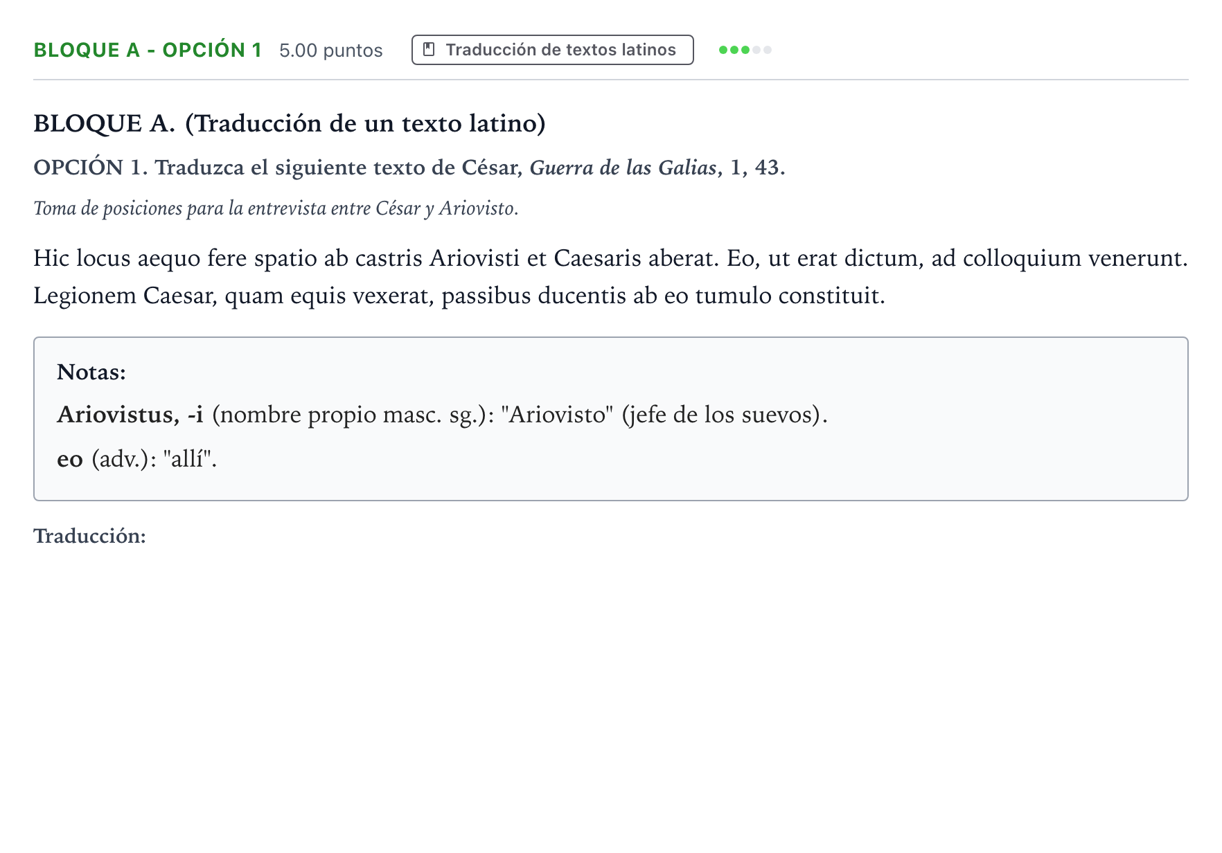 Enunciado: Bloque A - Opción 1 · Latín II PAU Andalucía Extraordinaria Titular 2021