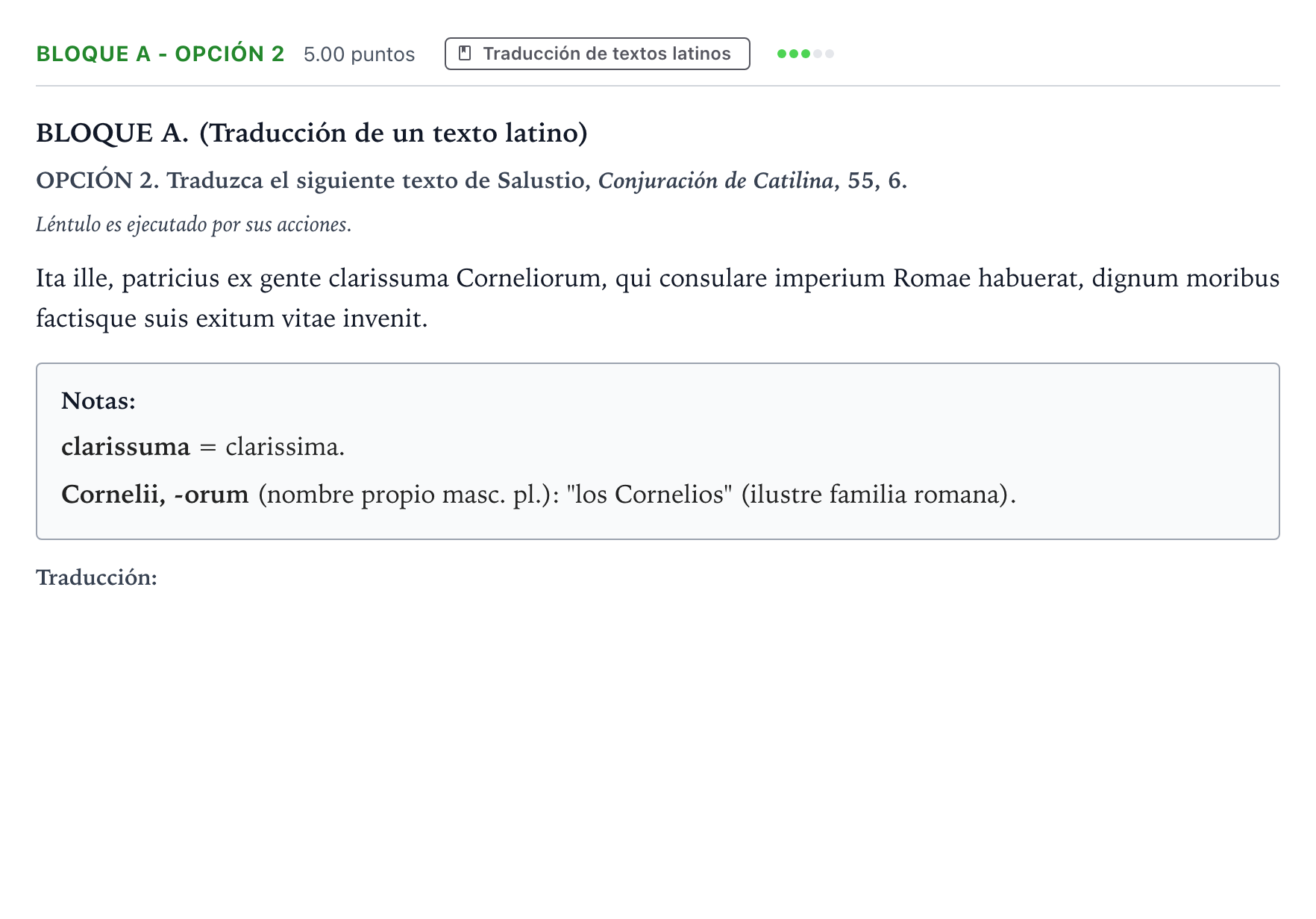Enunciado: Bloque A - Opción 2 · Latín II PAU Andalucía Extraordinaria Titular 2021